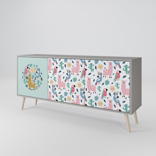 COLORFUL ALPACAS 3-Door Sideboard in Grey Finish