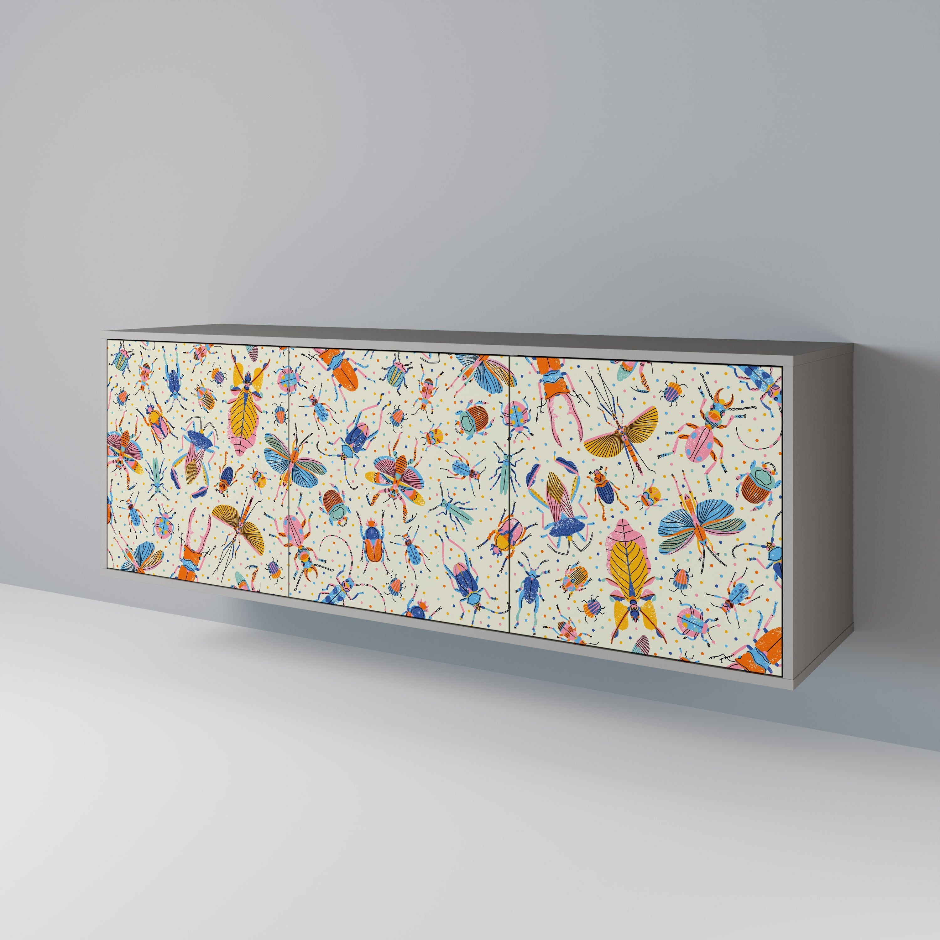 COLORFUL INSECTS 3-türiges Sideboard in grauer Ausführung