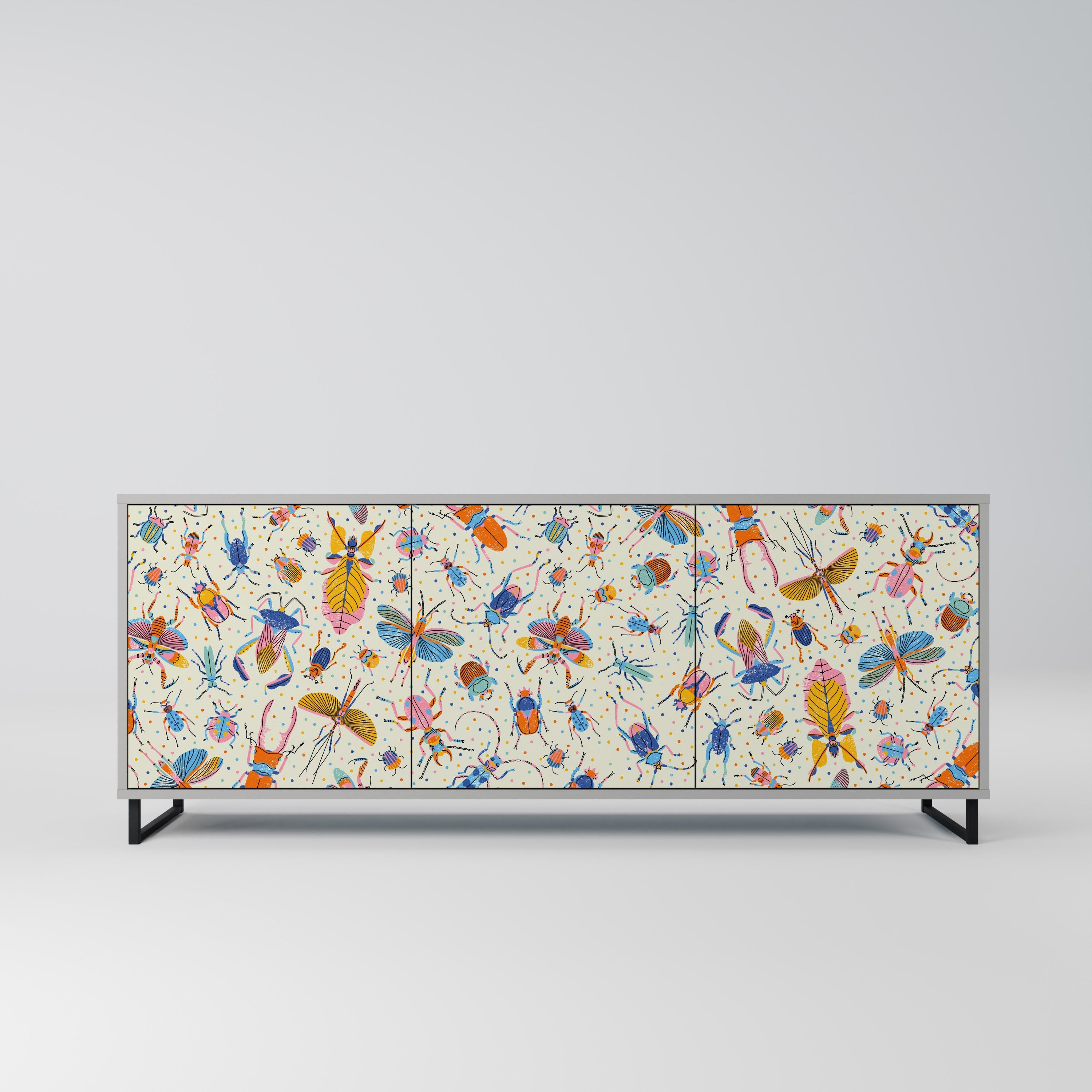 COLORFUL INSECTS 3-türiges Sideboard in grauer Ausführung