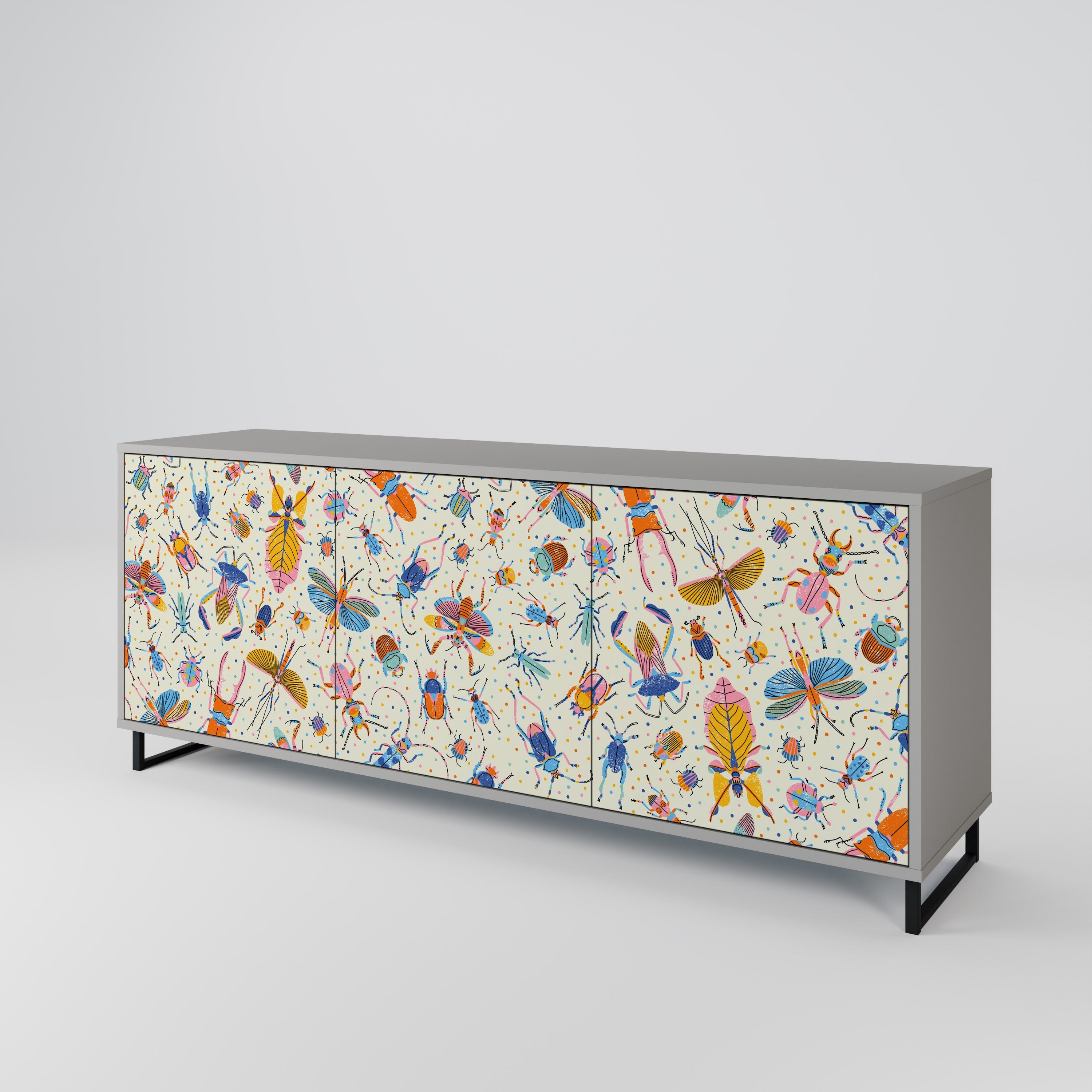COLORFUL INSECTS 3-türiges Sideboard in grauer Ausführung