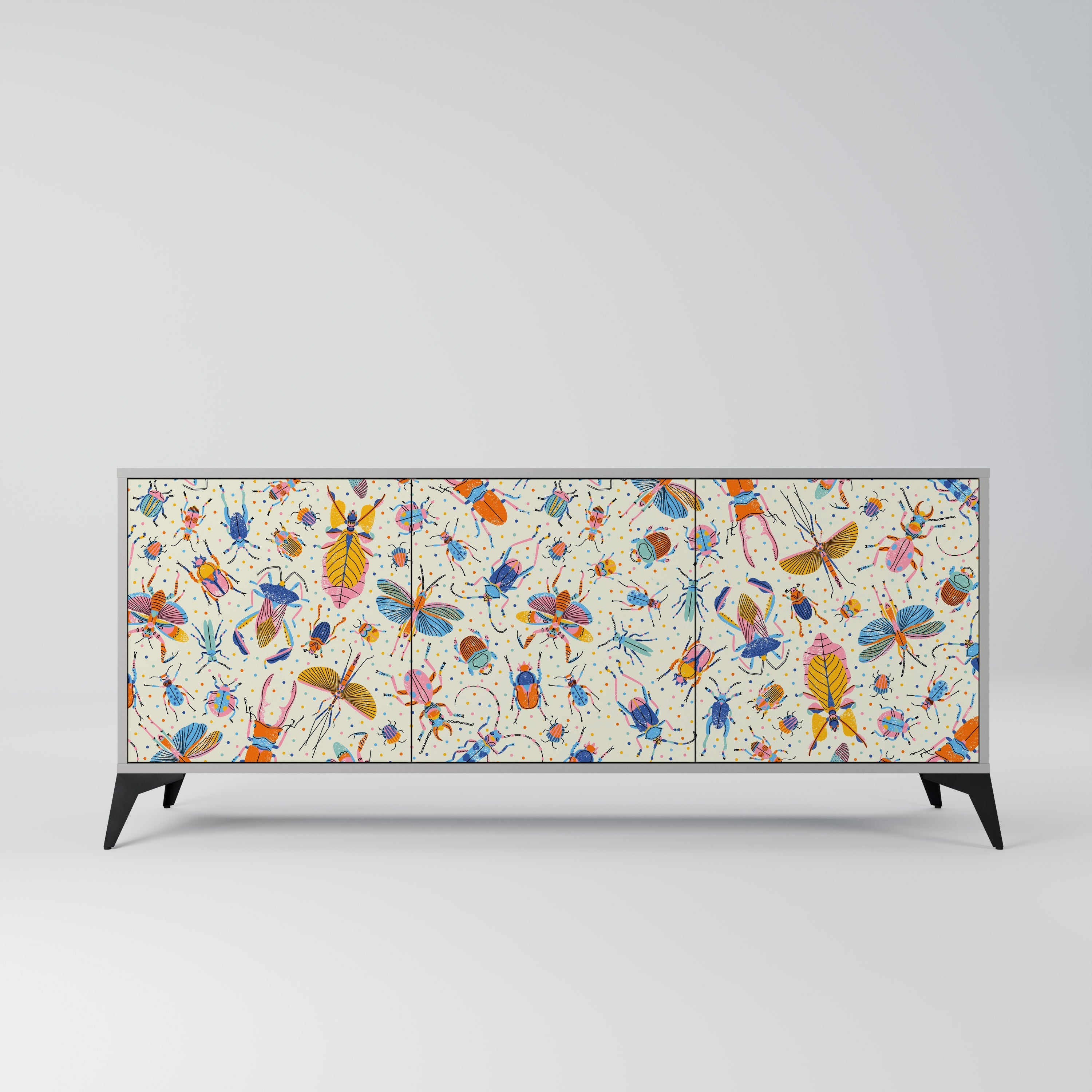 COLORFUL INSECTS 3-türiges Sideboard in grauer Ausführung