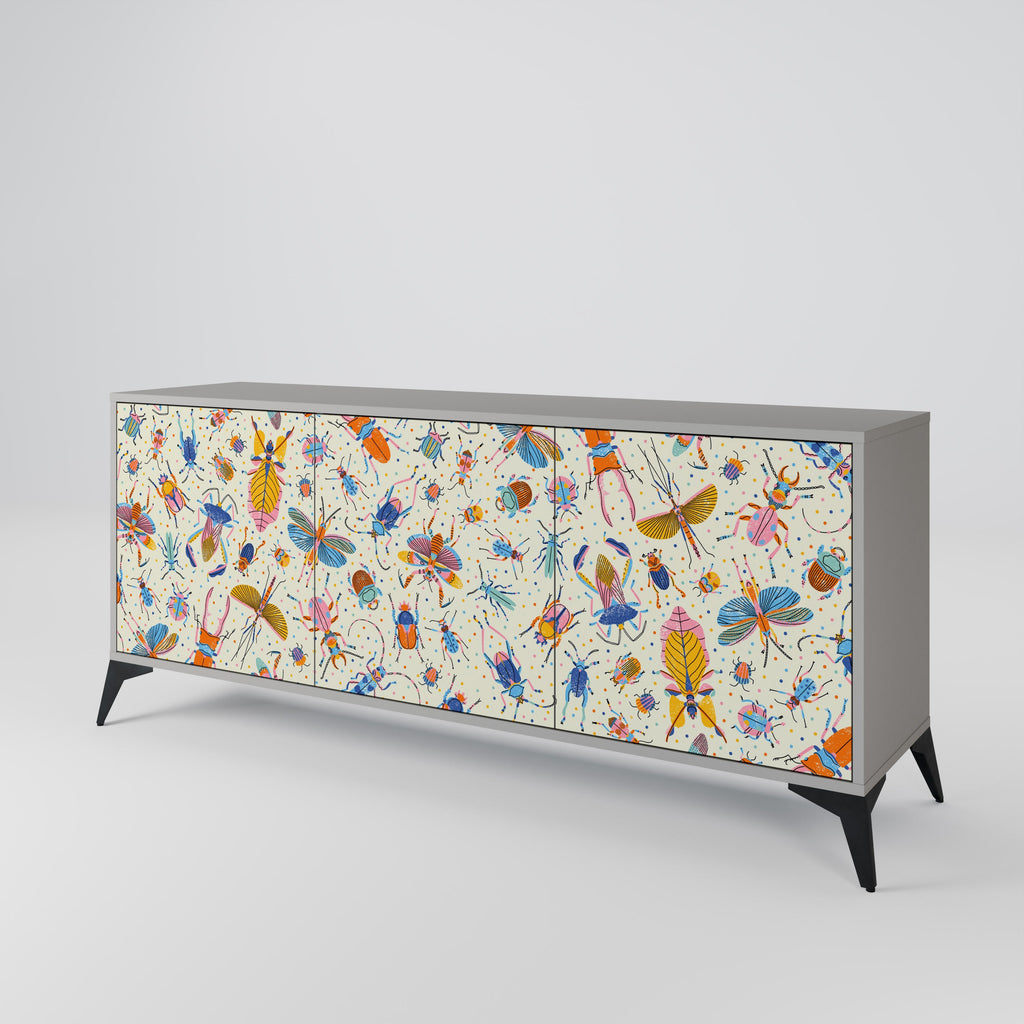 COLORFUL INSECTS 3-türiges Sideboard in grauer Ausführung
