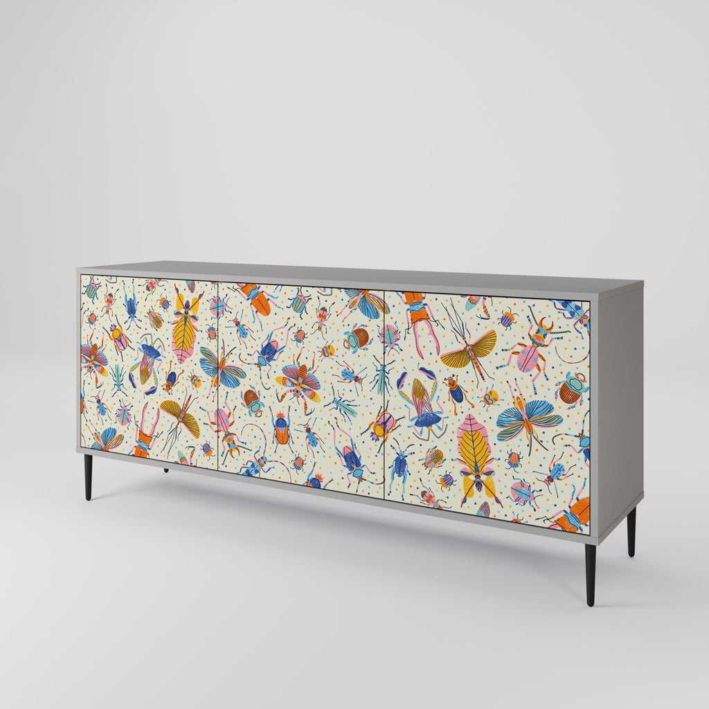 COLORFUL INSECTS 3-türiges Sideboard in grauer Ausführung