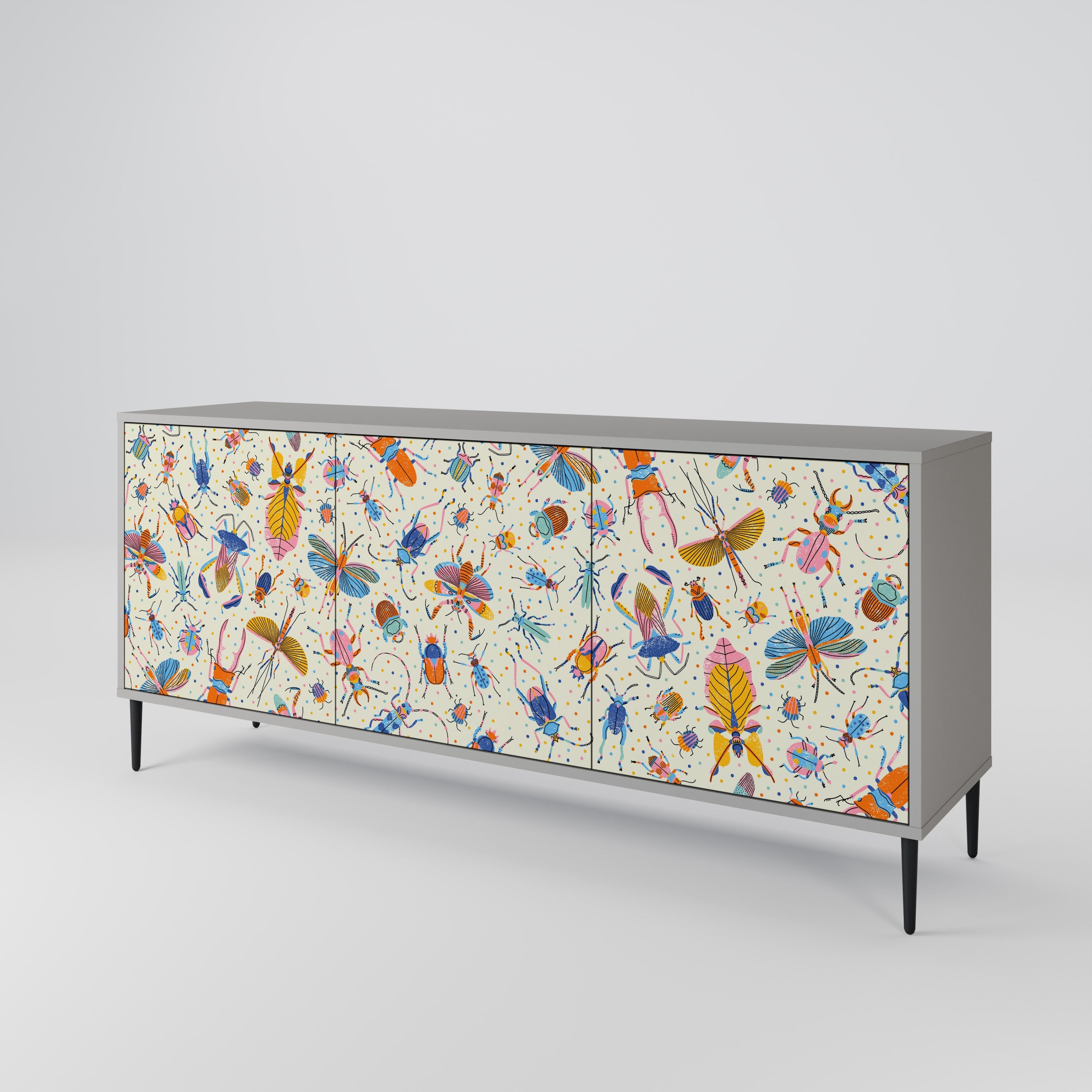 COLORFUL INSECTS 3-türiges Sideboard in grauer Ausführung