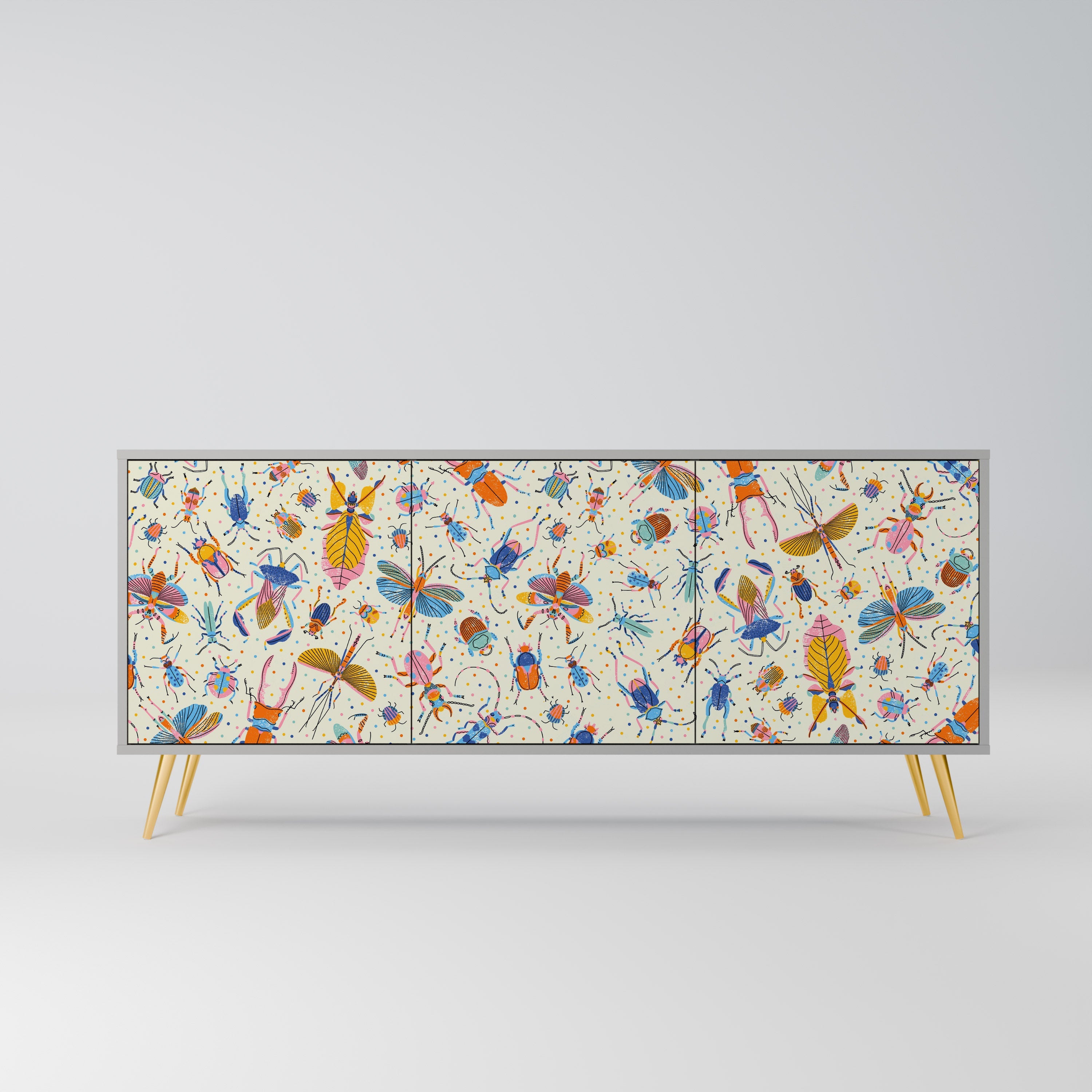COLORFUL INSECTS 3-türiges Sideboard in grauer Ausführung