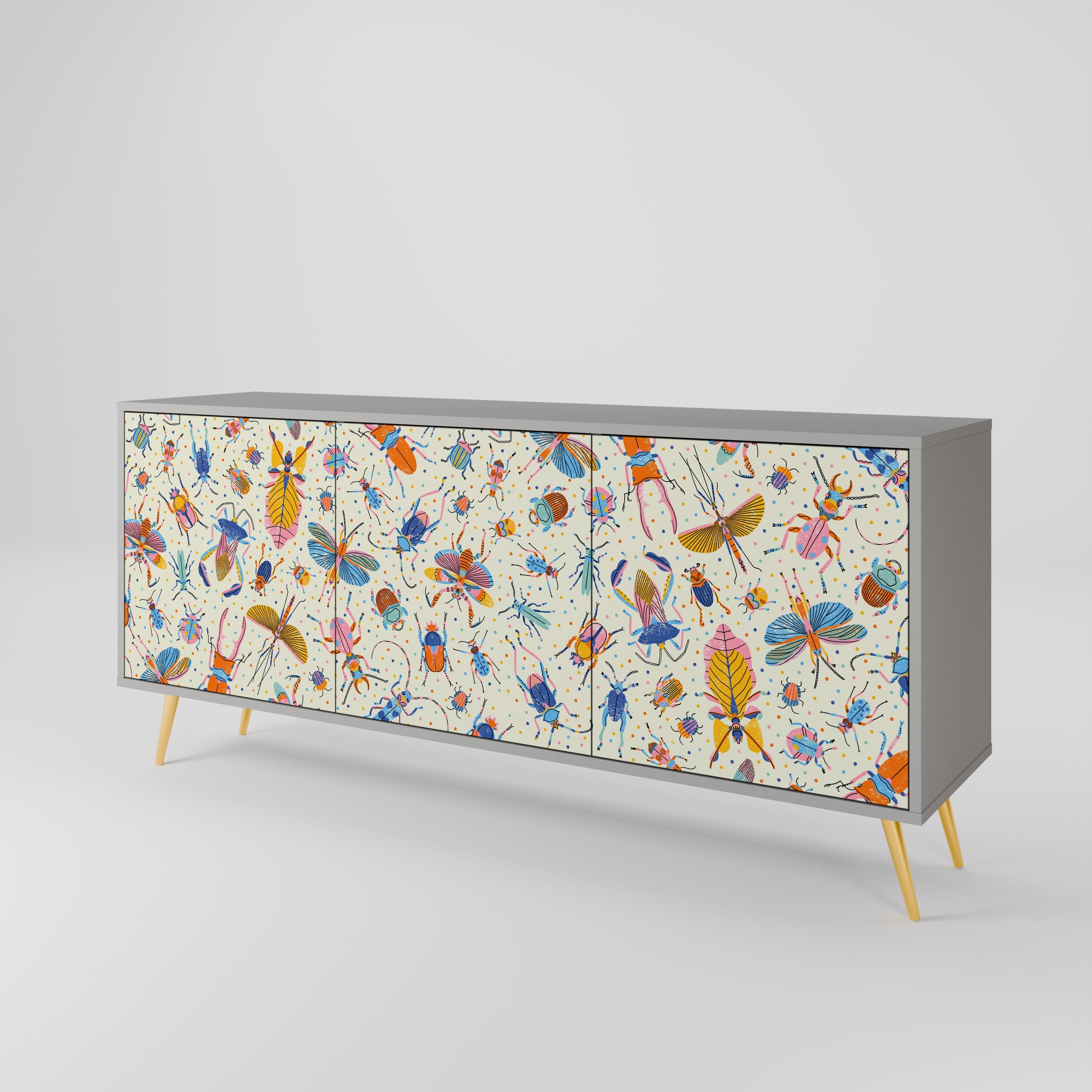 COLORFUL INSECTS 3-türiges Sideboard in grauer Ausführung
