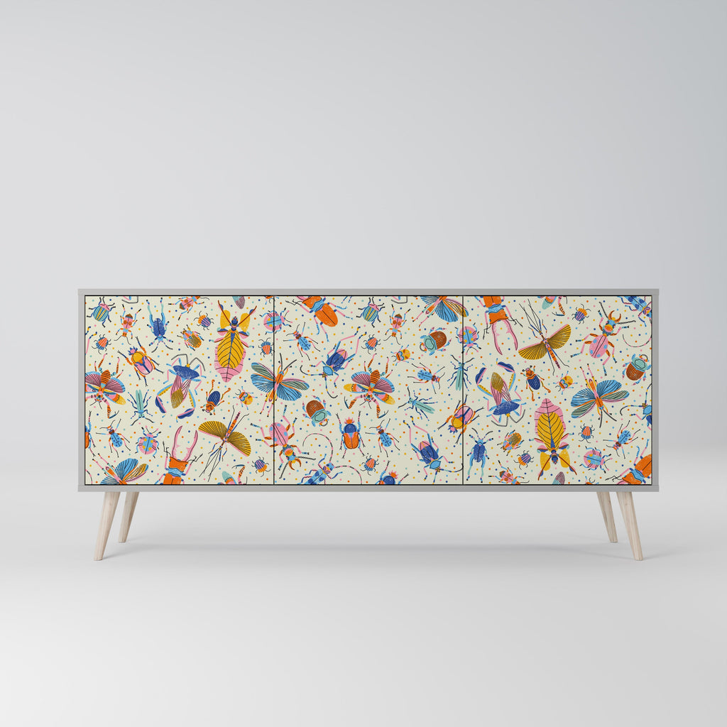 COLORFUL INSECTS 3-türiges Sideboard in grauer Ausführung