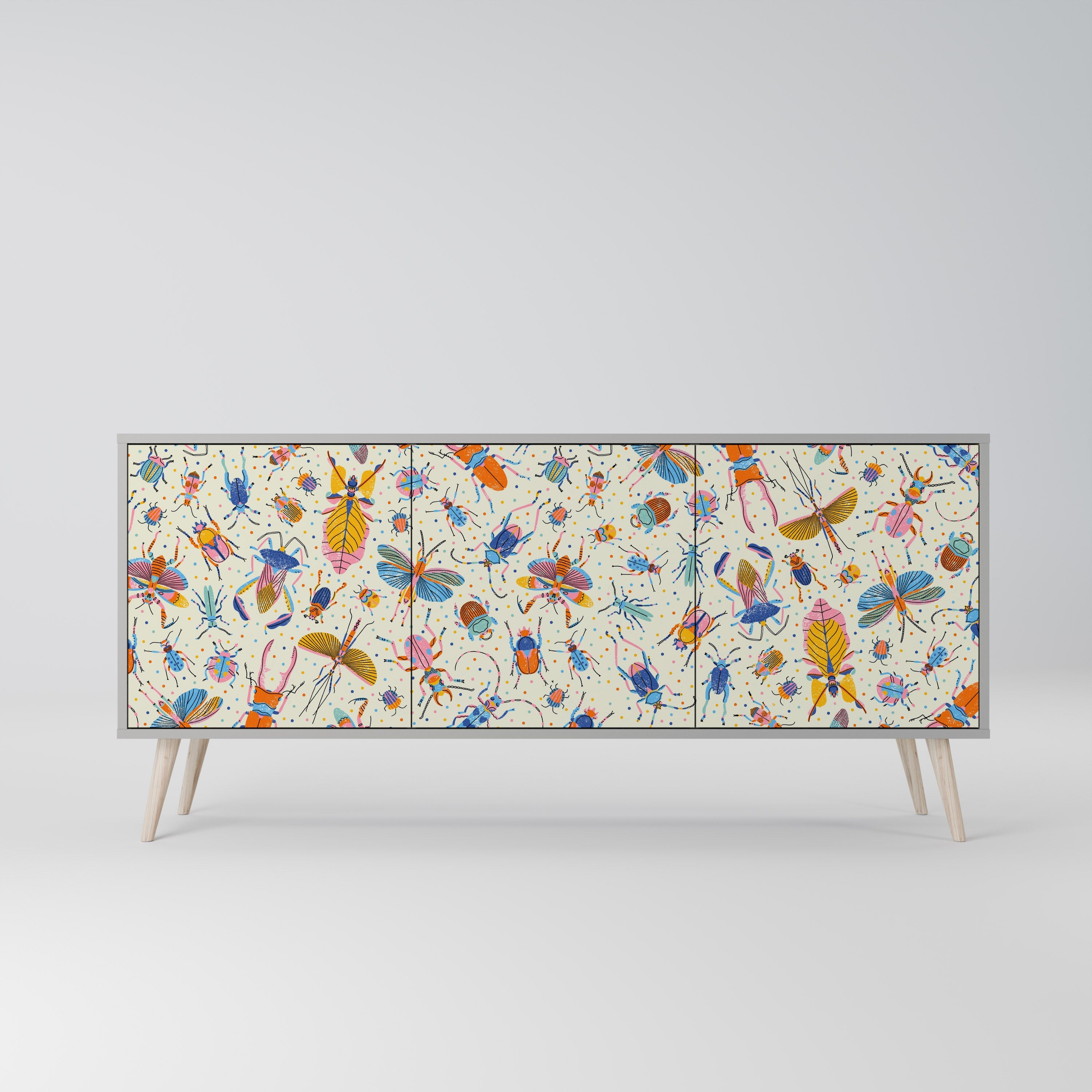 COLORFUL INSECTS 3-türiges Sideboard in grauer Ausführung