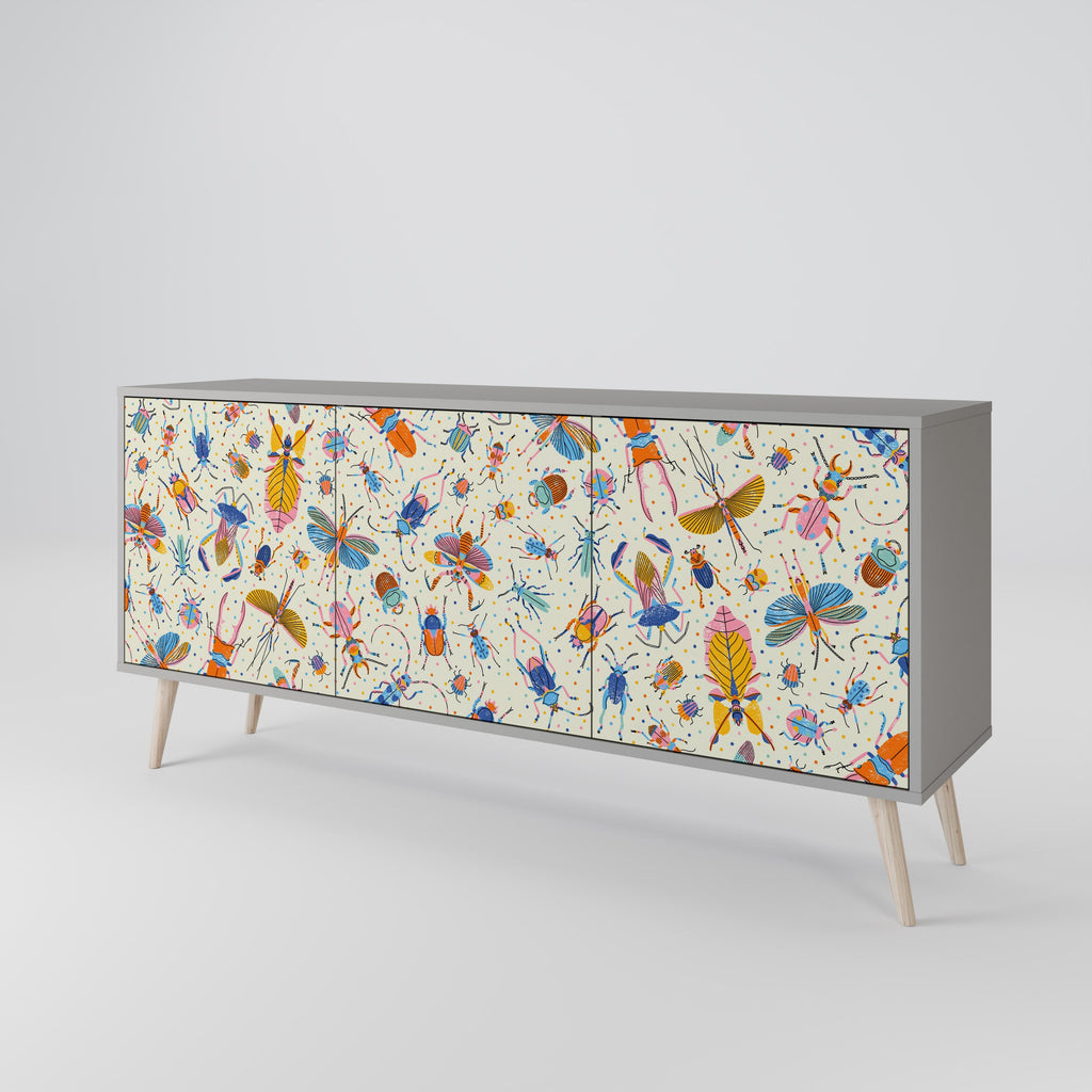 COLORFUL INSECTS 3-türiges Sideboard in grauer Ausführung