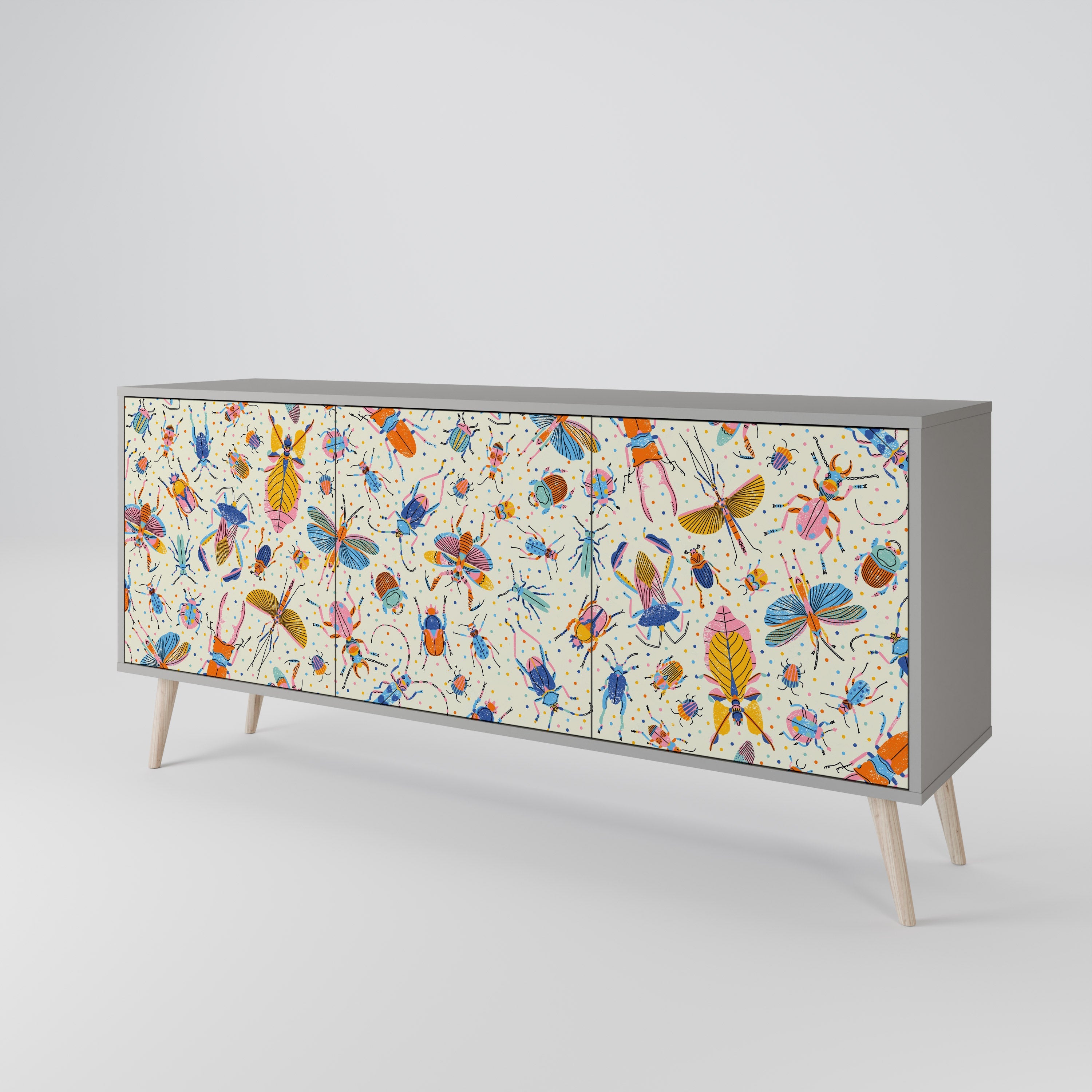 COLORFUL INSECTS 3-türiges Sideboard in grauer Ausführung