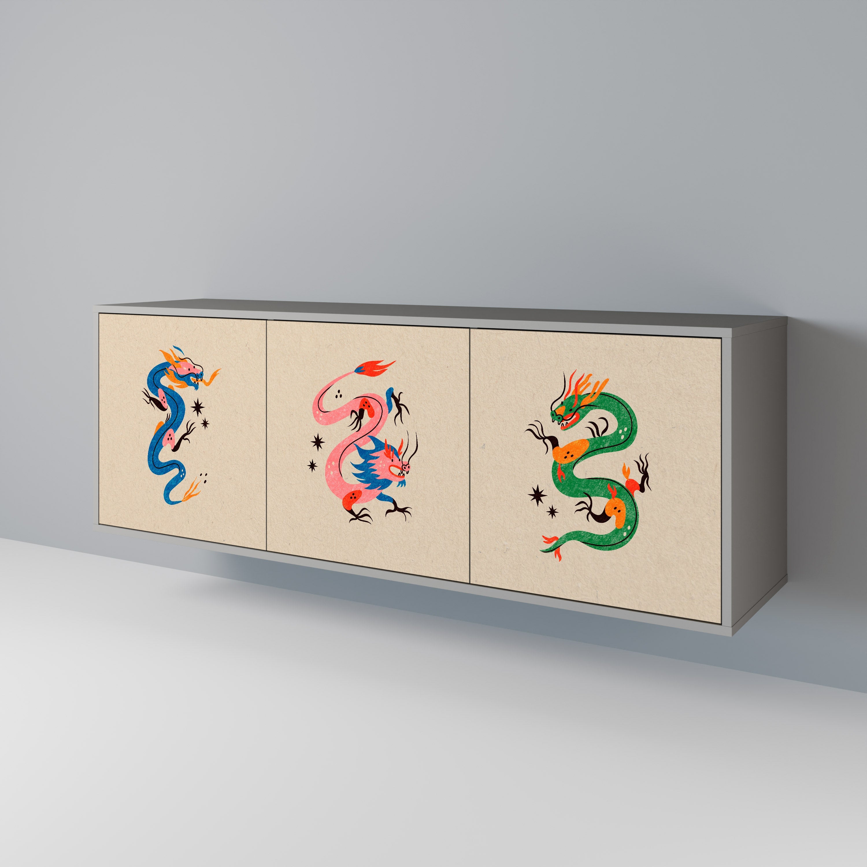 MYTHOLOGICAL CREATURES 3-türiges Sideboard in grauer Ausführung