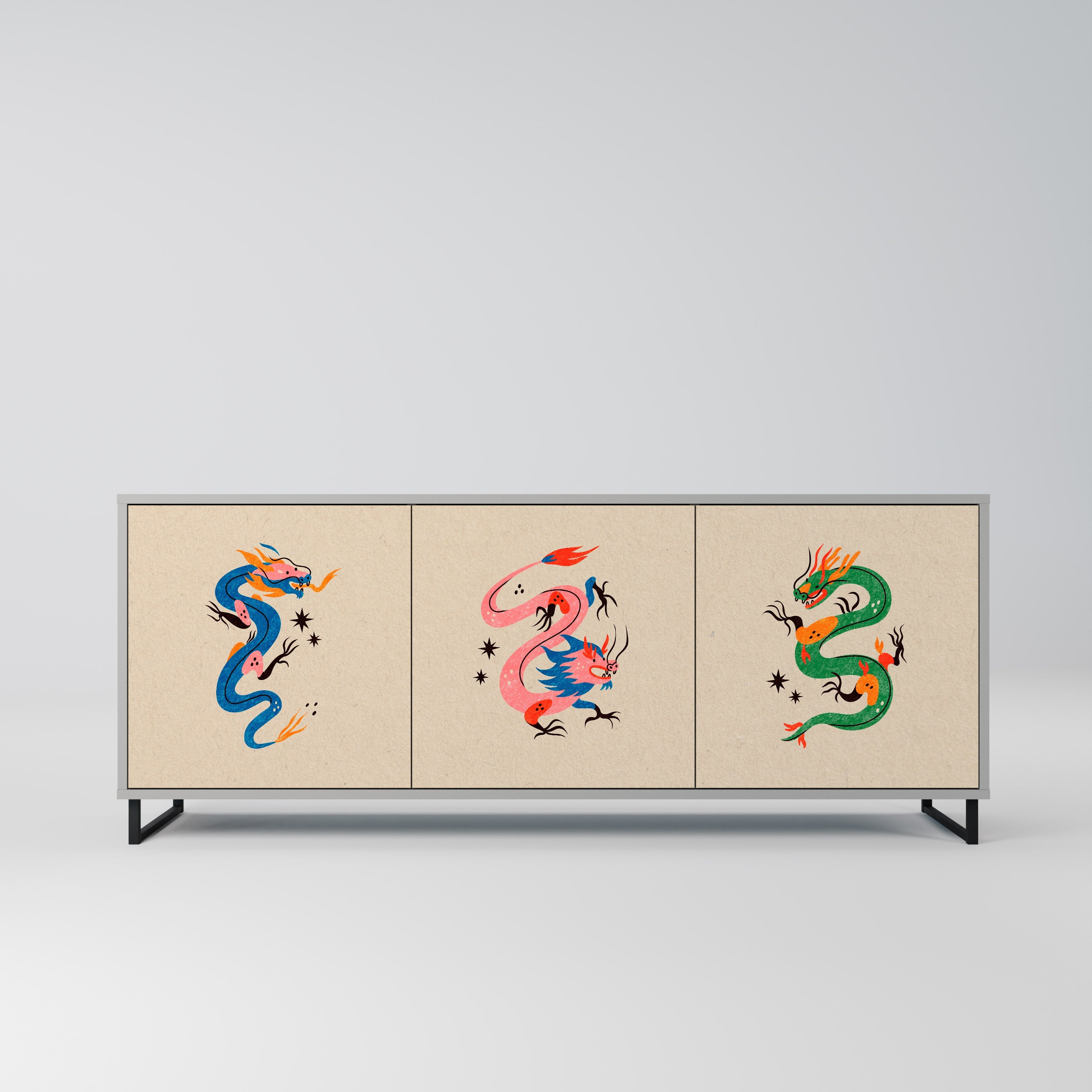 MYTHOLOGICAL CREATURES 3-türiges Sideboard in grauer Ausführung