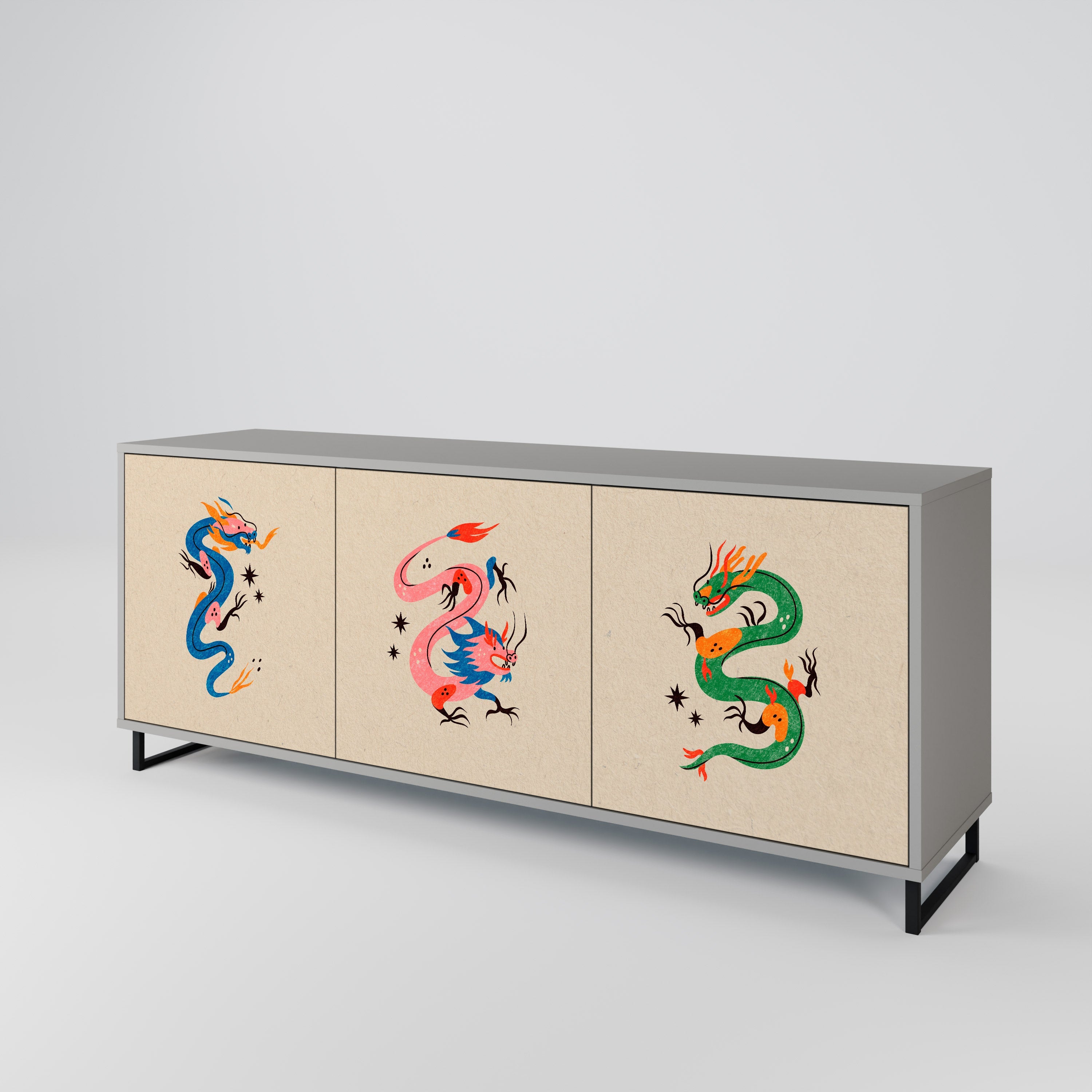 MYTHOLOGICAL CREATURES 3-türiges Sideboard in grauer Ausführung