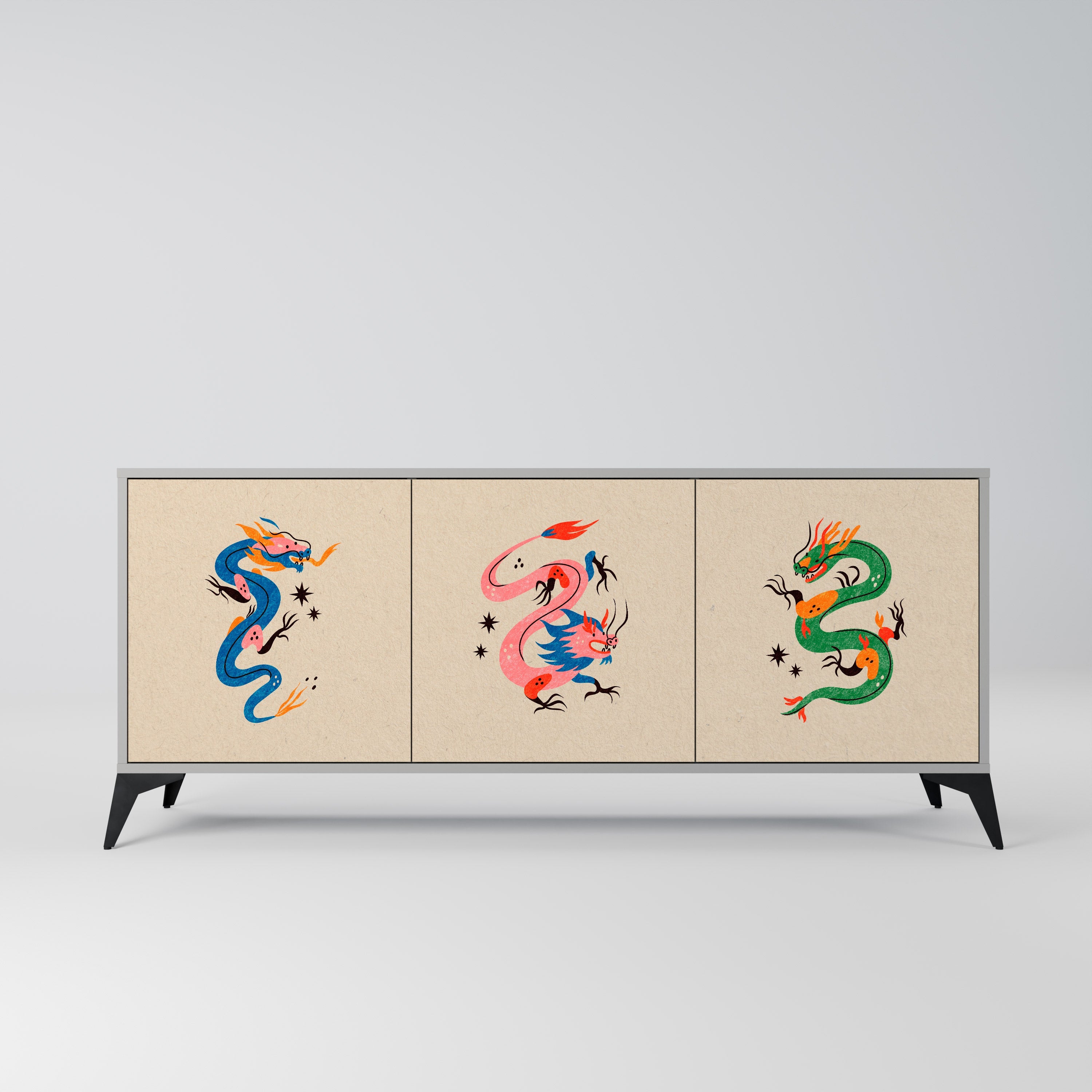 MYTHOLOGICAL CREATURES 3-türiges Sideboard in grauer Ausführung