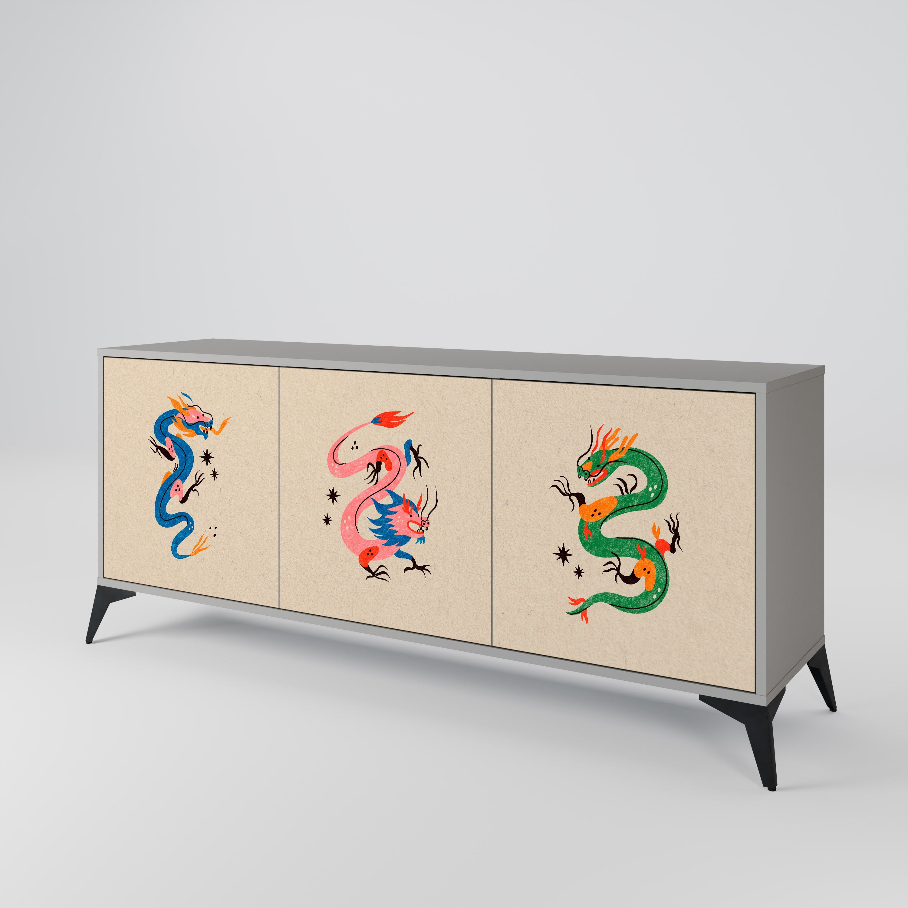 MYTHOLOGICAL CREATURES 3-türiges Sideboard in grauer Ausführung