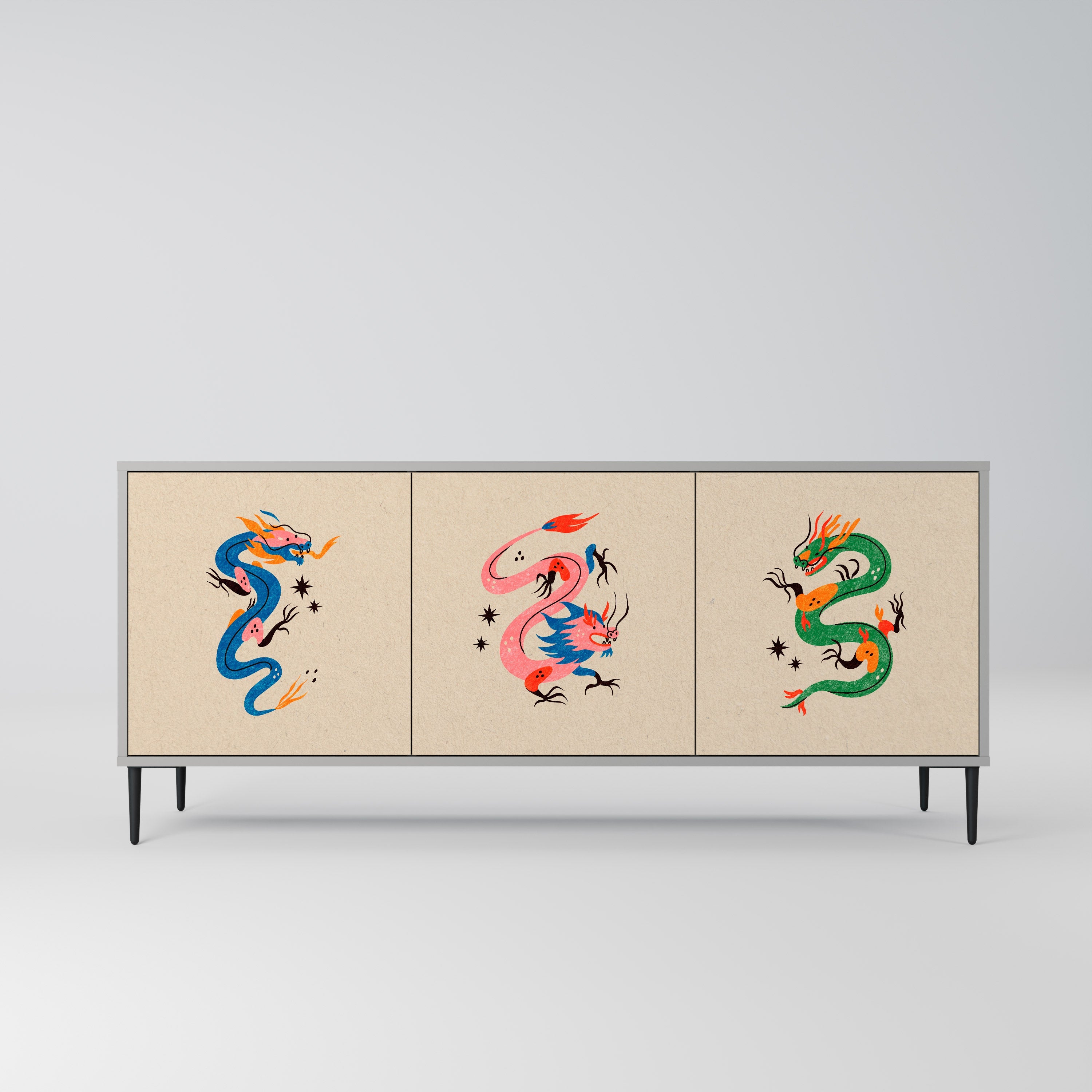 MYTHOLOGICAL CREATURES 3-türiges Sideboard in grauer Ausführung