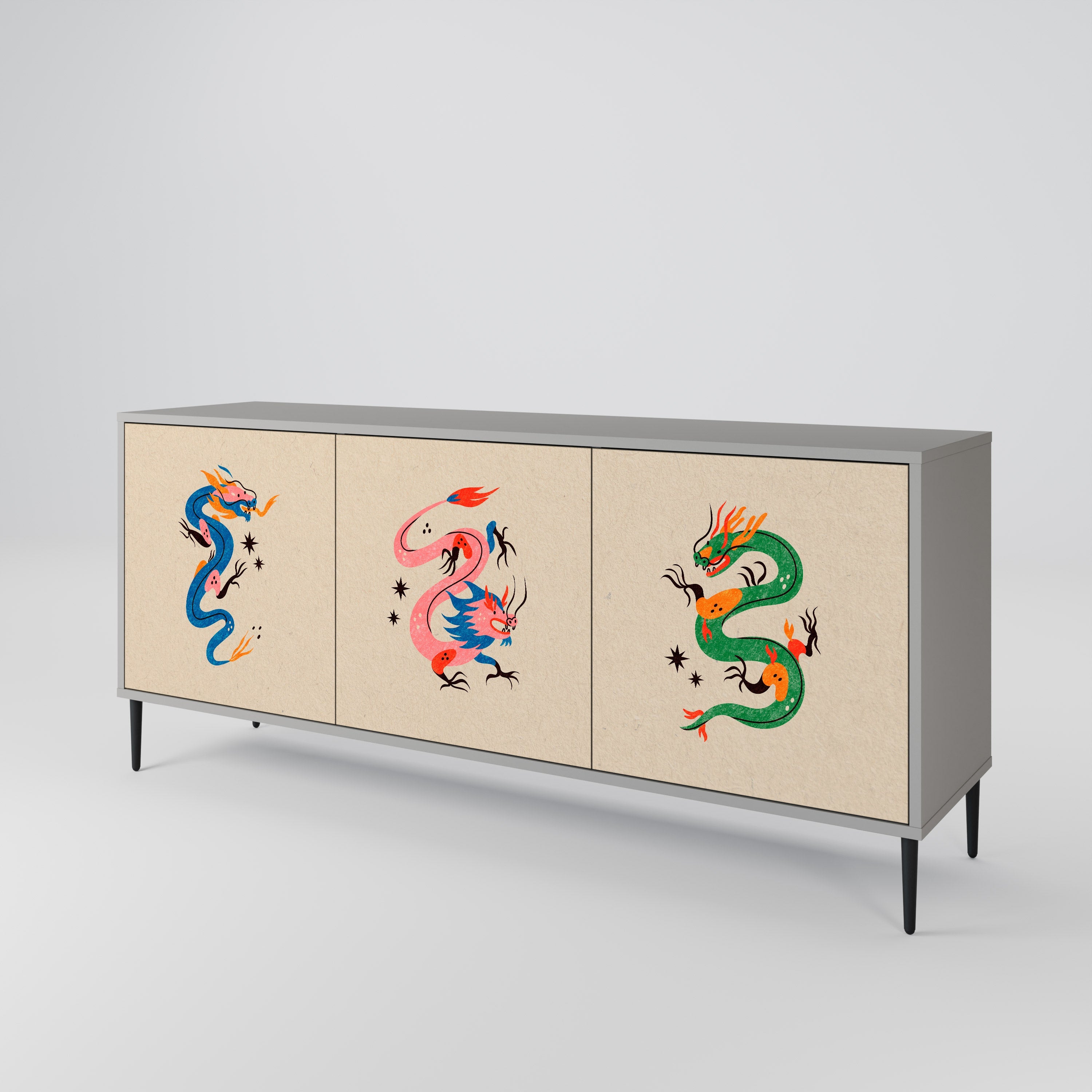 MYTHOLOGICAL CREATURES 3-türiges Sideboard in grauer Ausführung