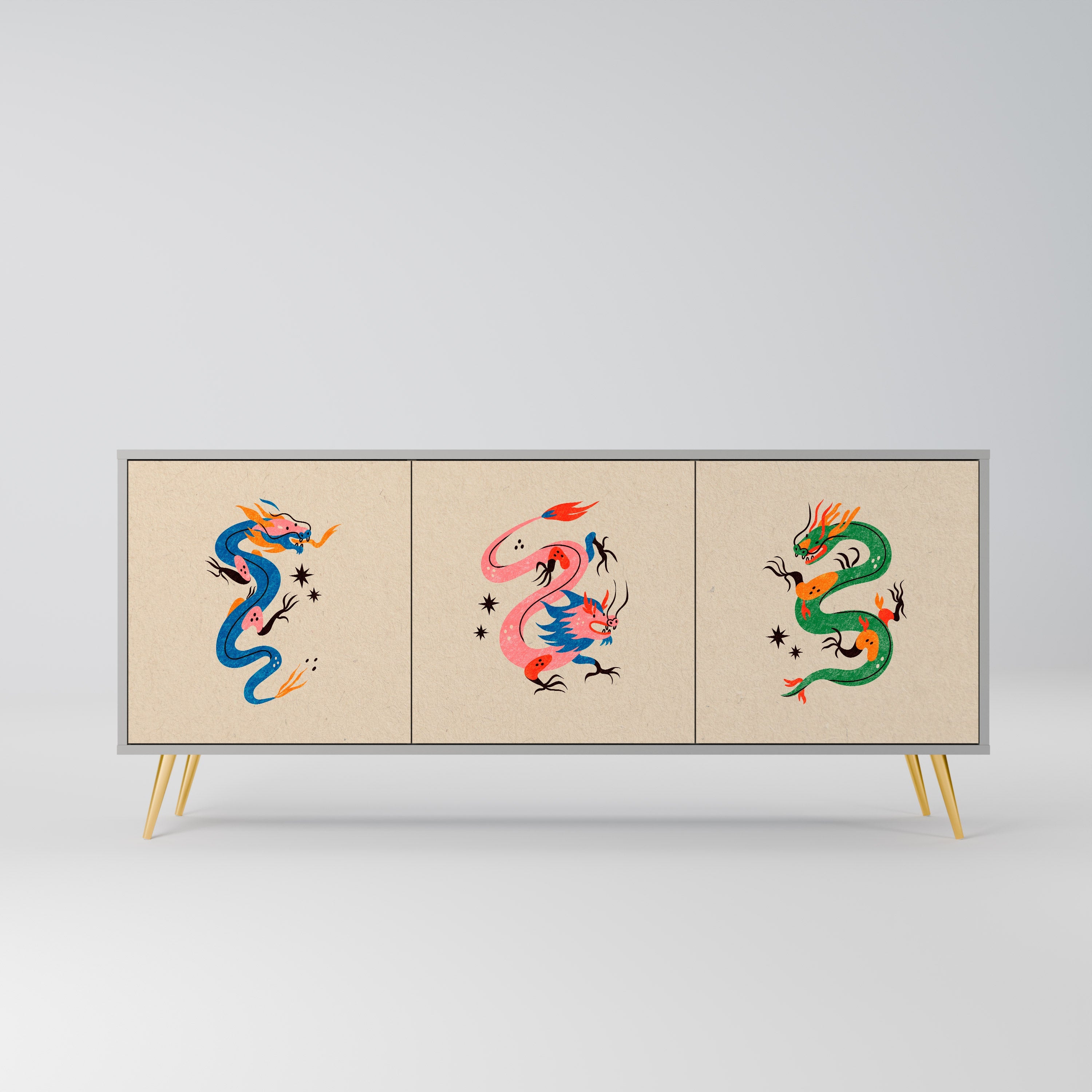 MYTHOLOGICAL CREATURES 3-türiges Sideboard in grauer Ausführung