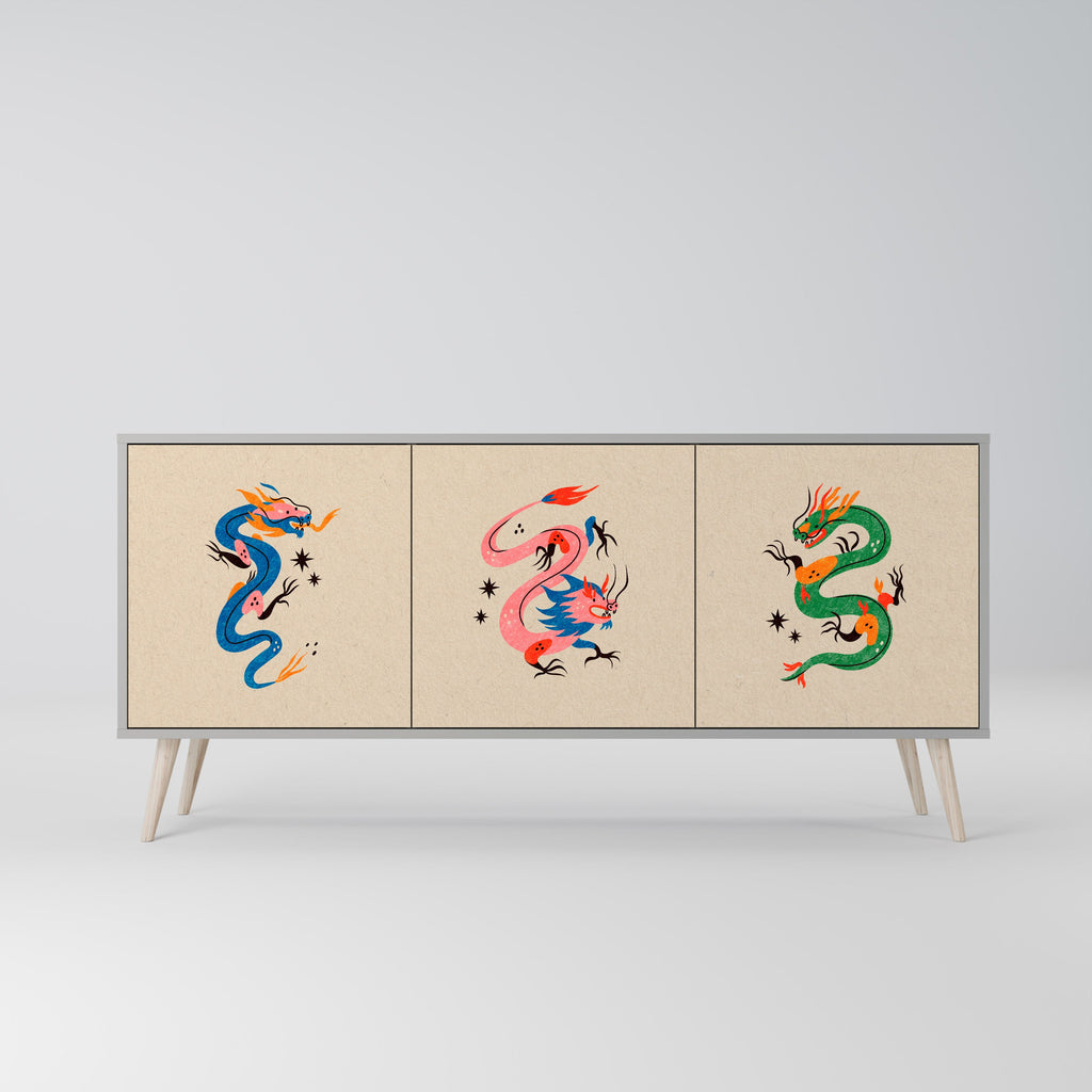 MYTHOLOGICAL CREATURES 3-türiges Sideboard in grauer Ausführung