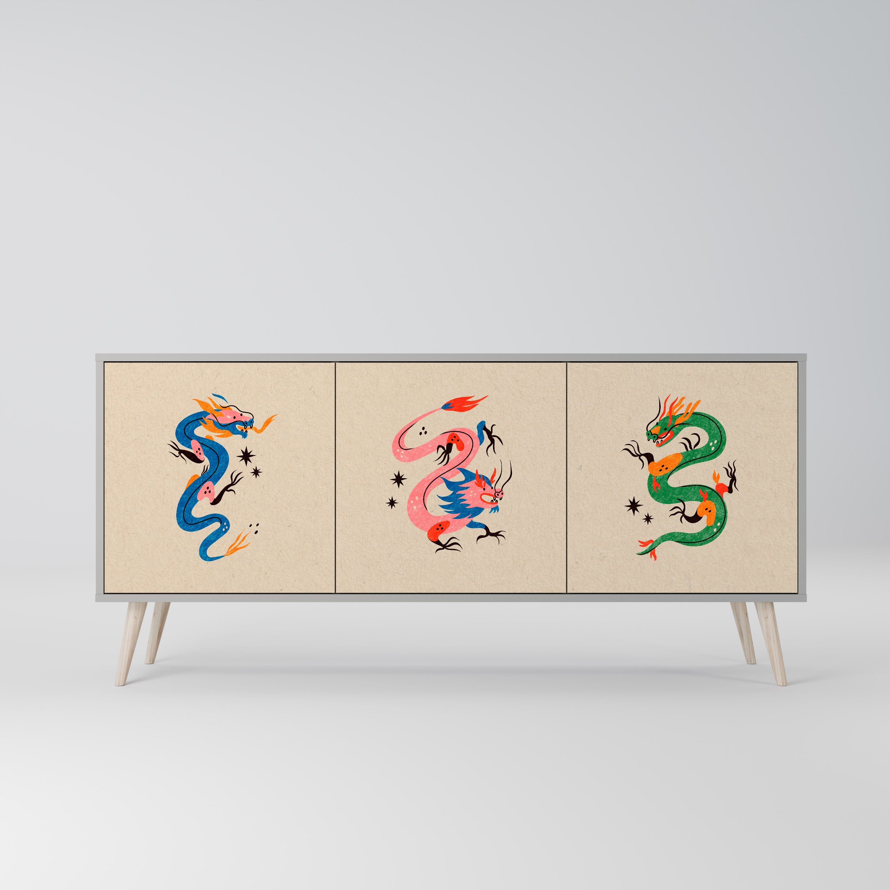 MYTHOLOGICAL CREATURES 3-türiges Sideboard in grauer Ausführung