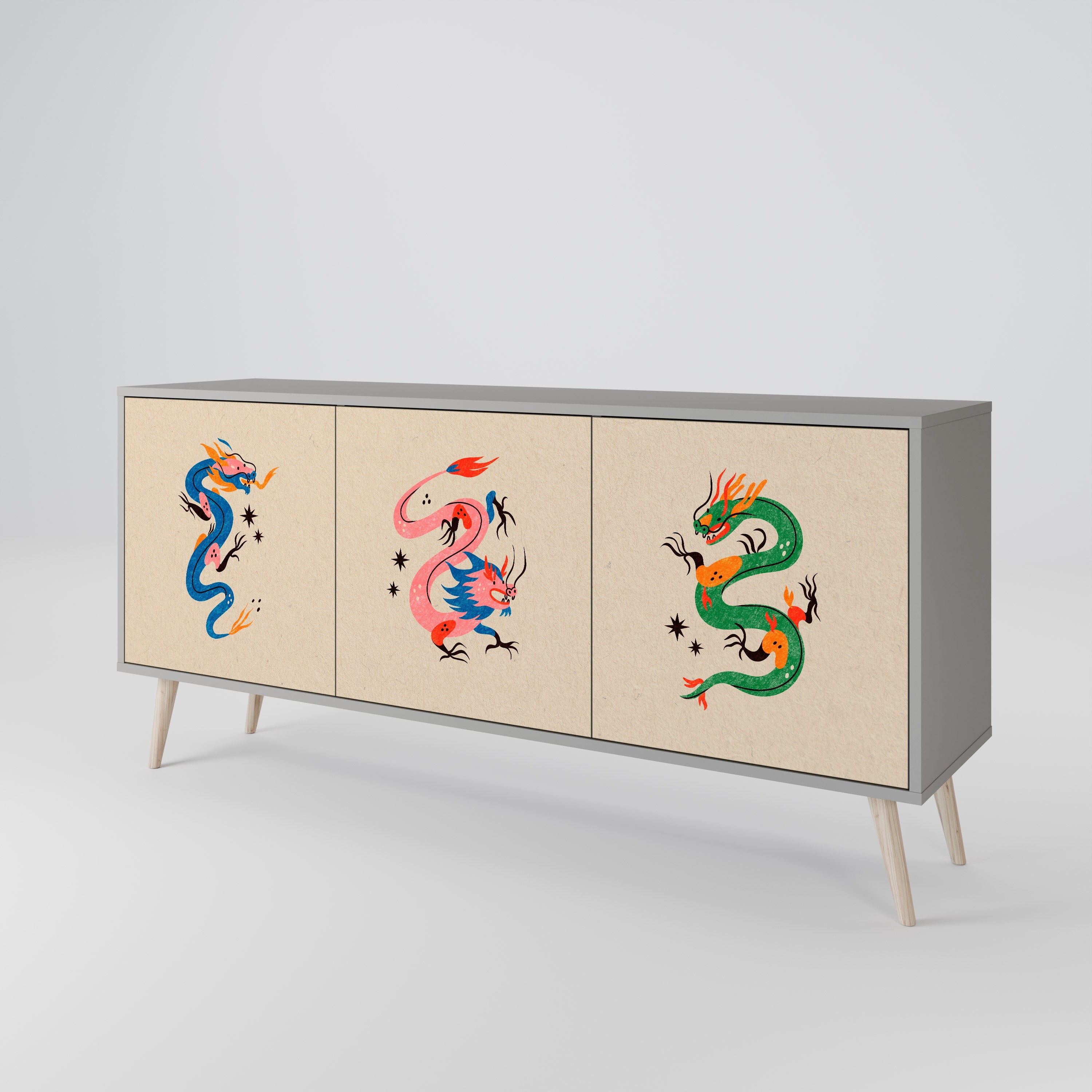 MYTHOLOGICAL CREATURES 3-türiges Sideboard in grauer Ausführung