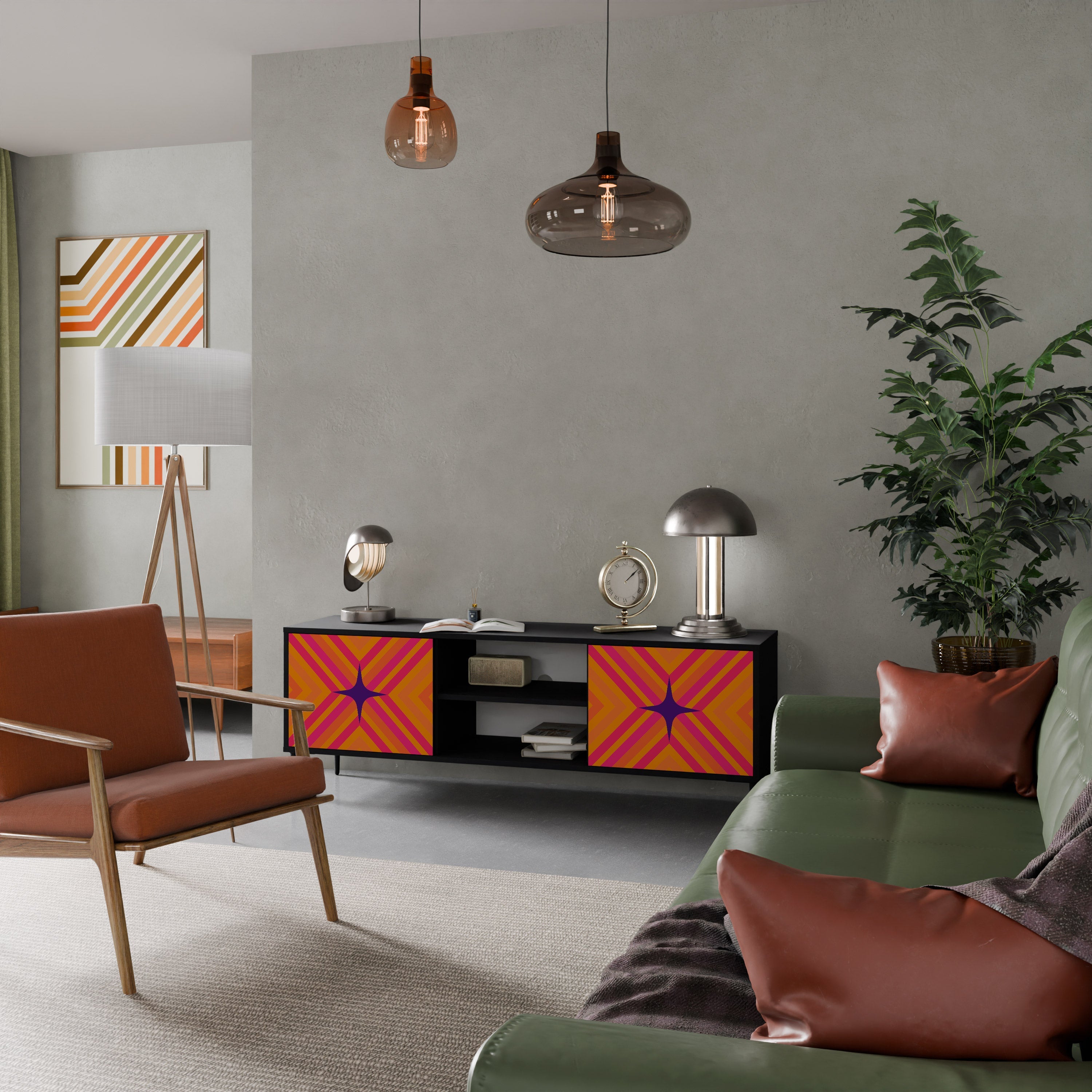 GEOMETRIC BRILLIANCE TV-Lowboard mit 2 Türen in Schwarz