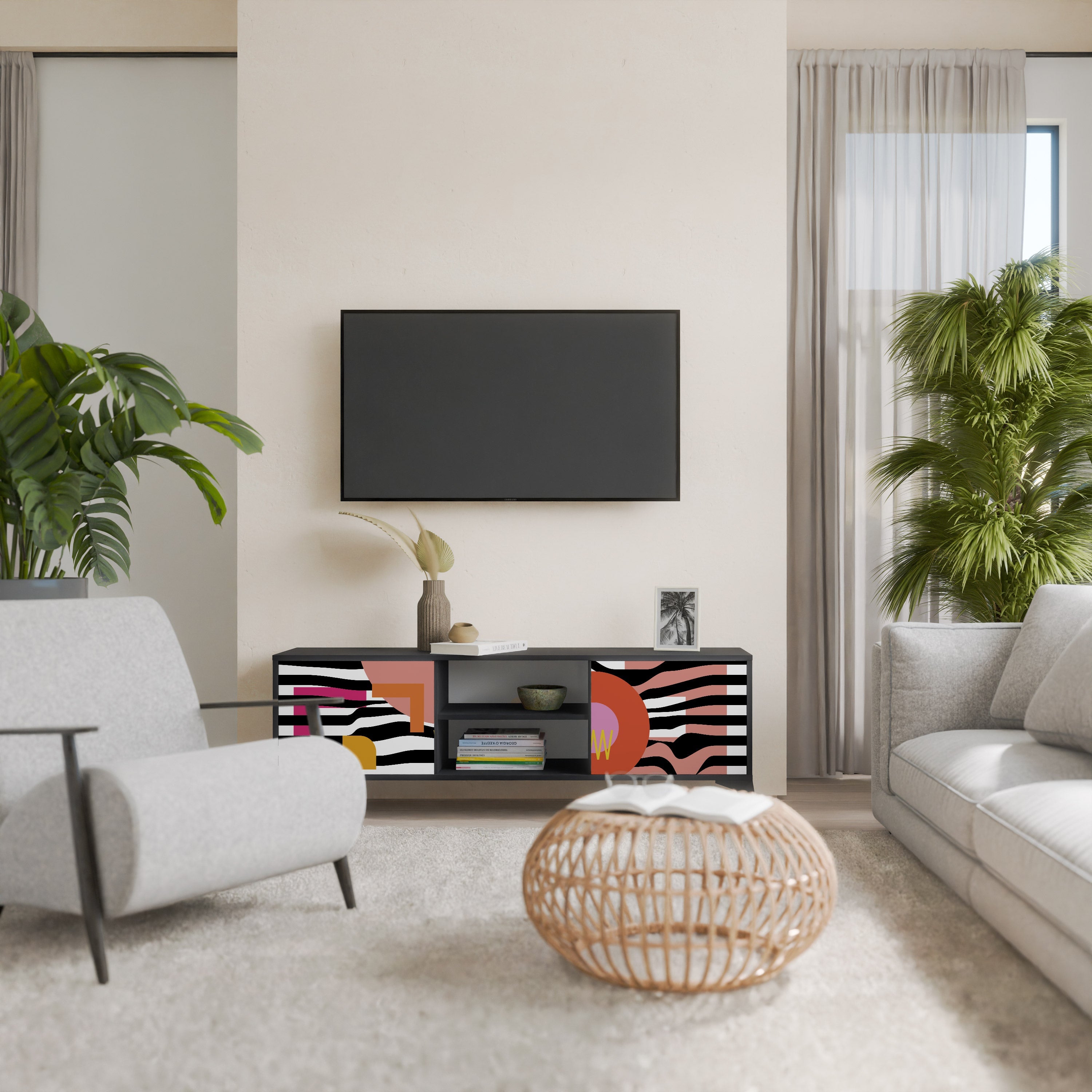 CHROMATIC ABSTRACT TV-Lowboard mit 2 Türen in Schwarz