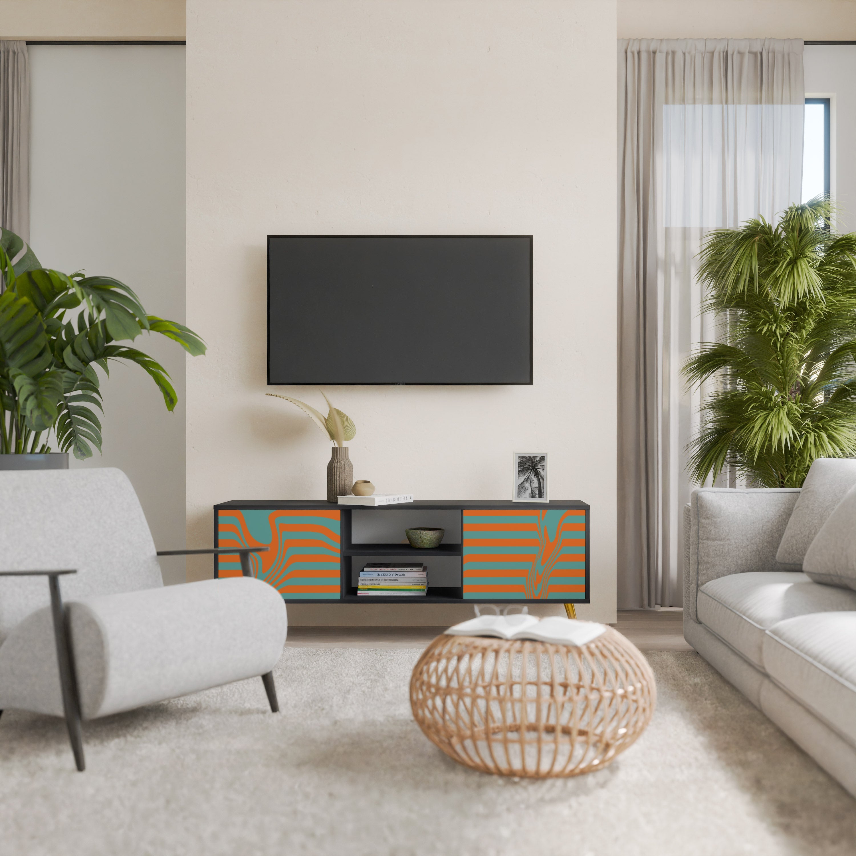 LINE COLLAPSE TV-Lowboard mit 2 Türen in Schwarz