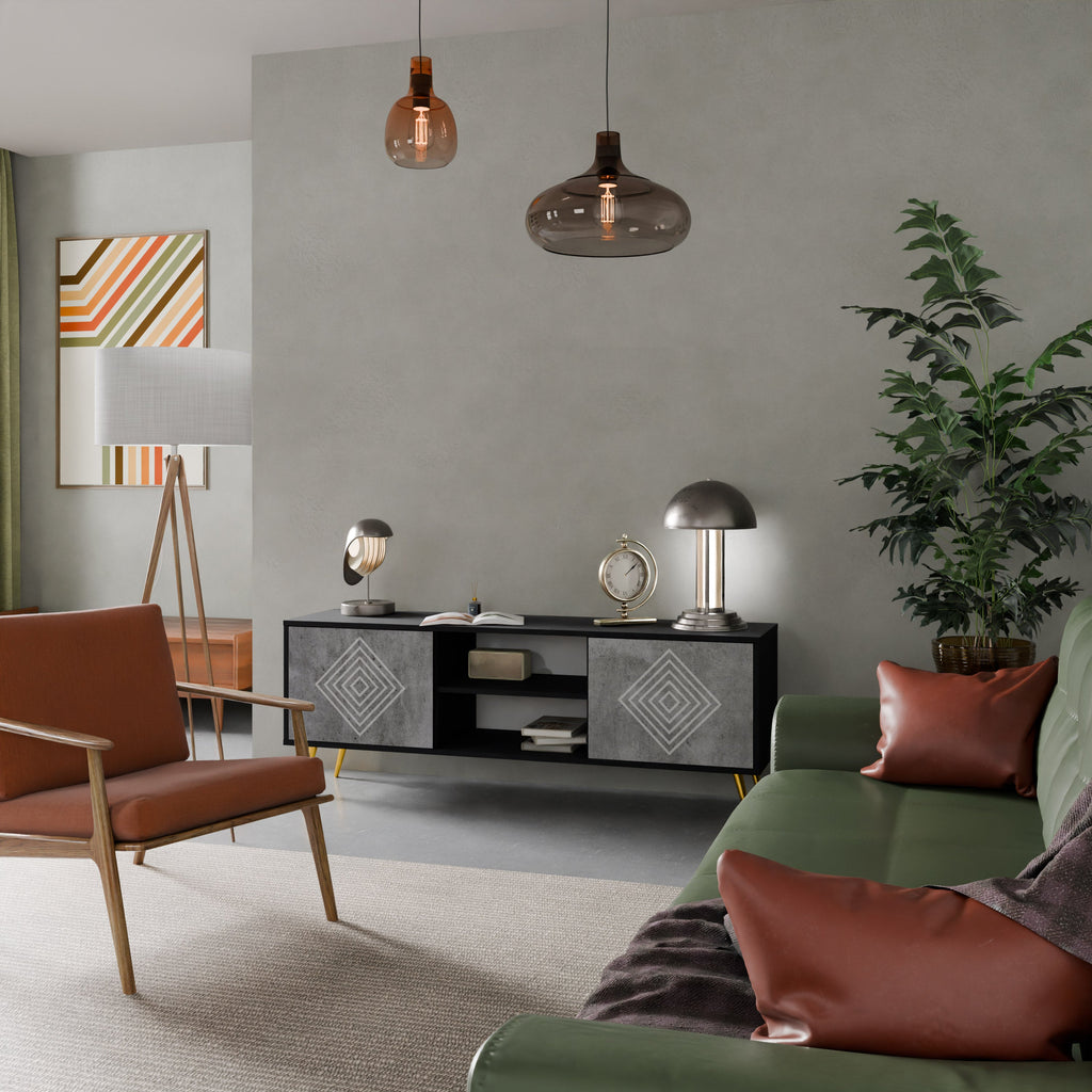 POLYGONAL ARTISTRY TV-Lowboard mit 2 Türen in Schwarz