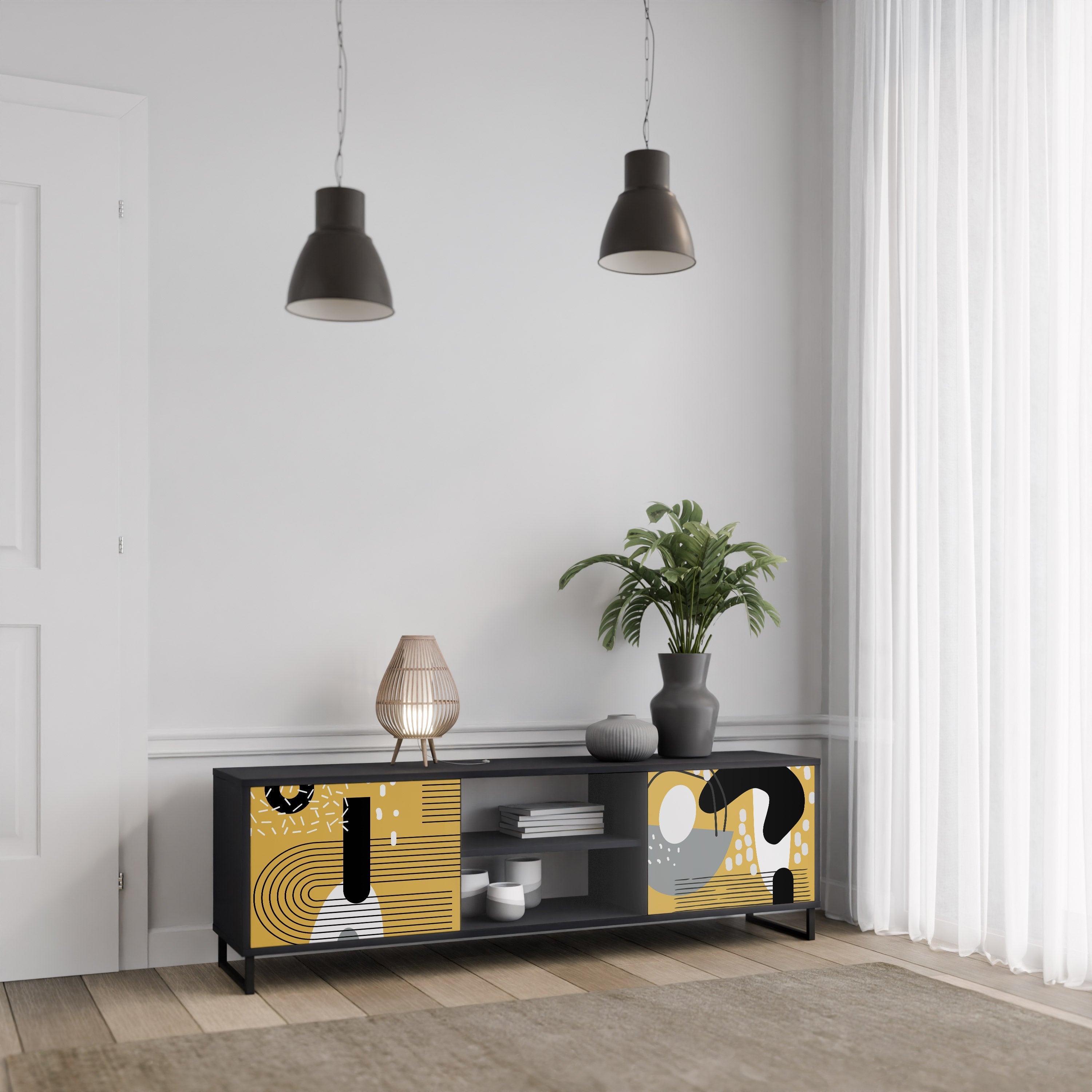 SHAPESHIFT SYMPHONY TV-Lowboard mit 2 Türen in Schwarz