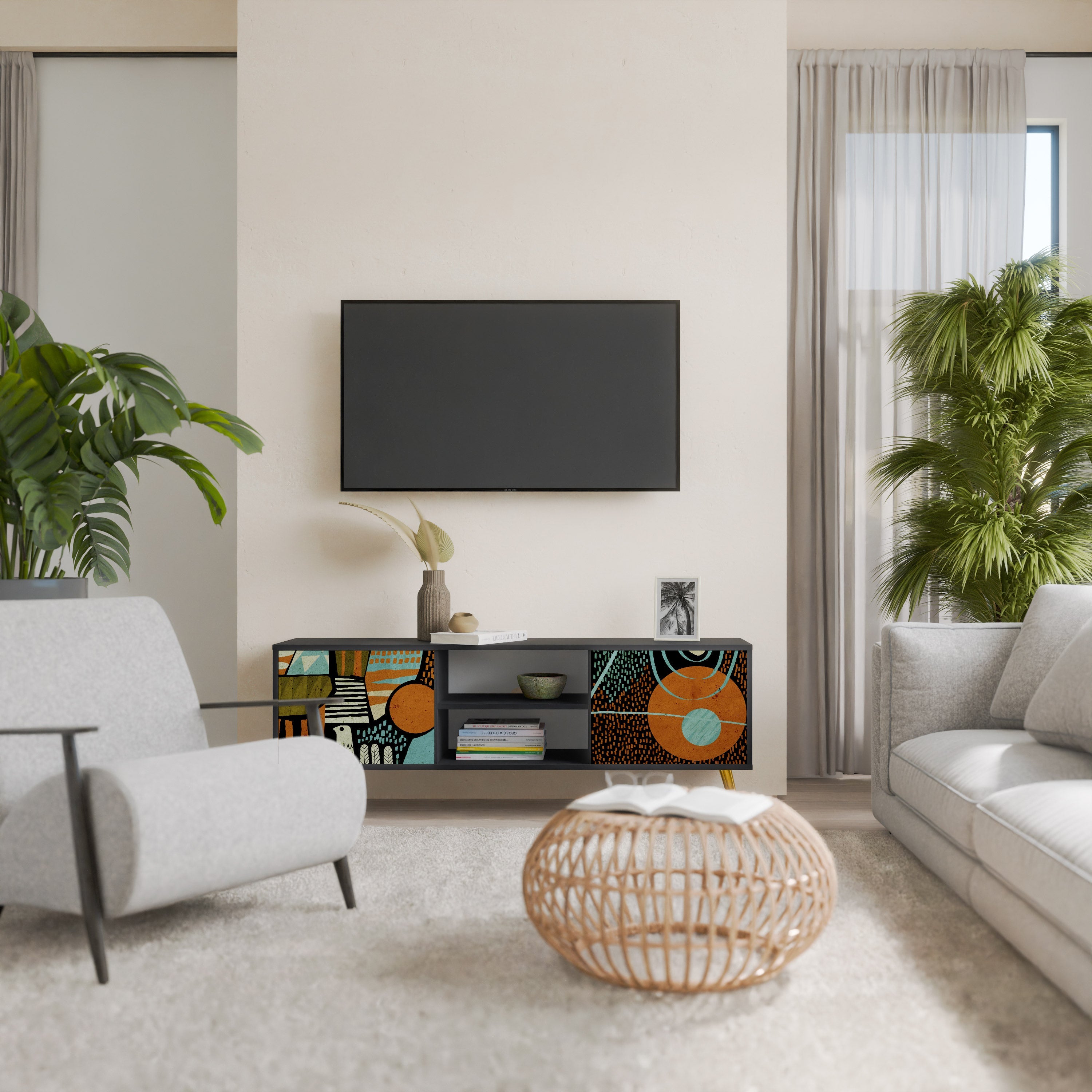 GEODE GLIMMER TV-Lowboard mit 2 Türen in Schwarz