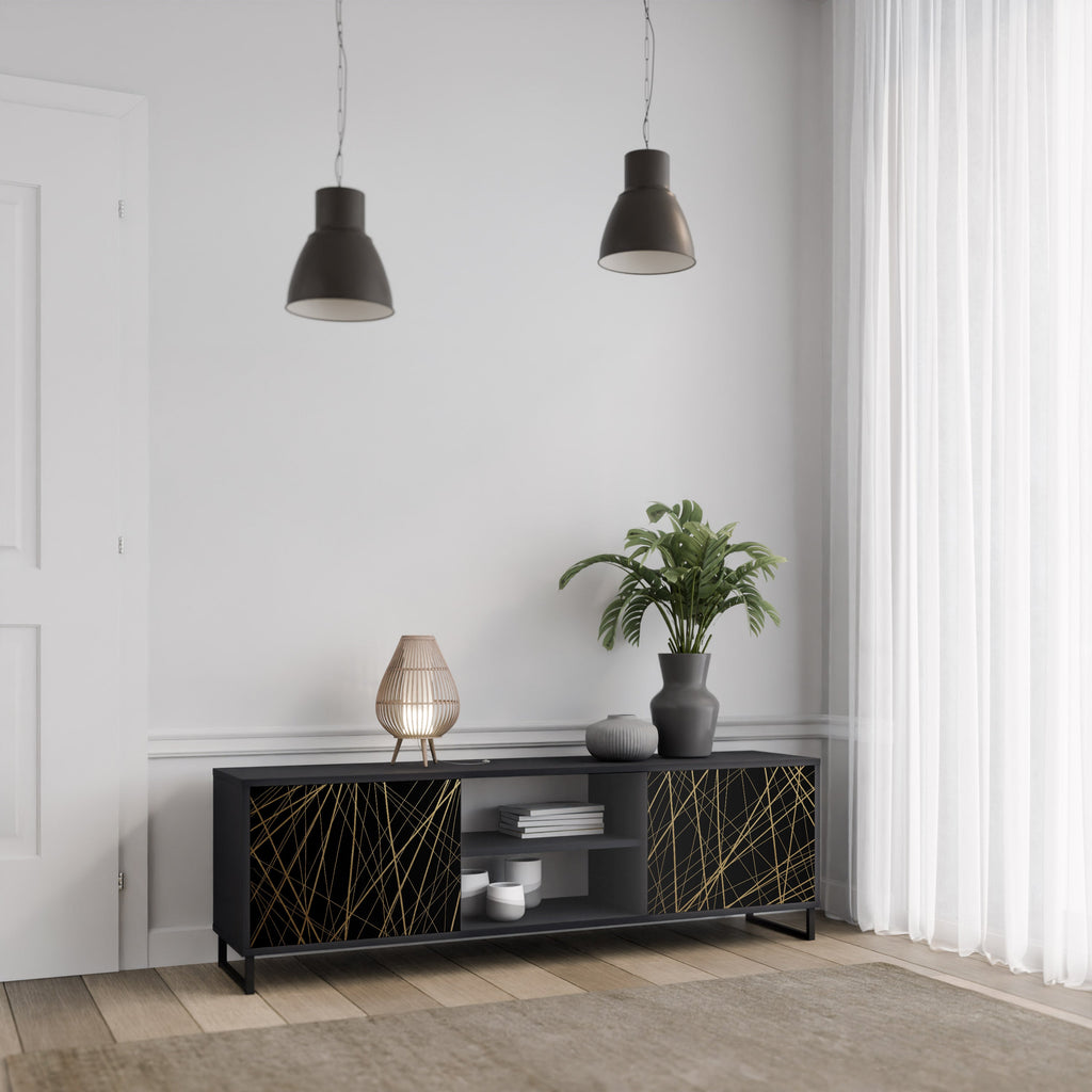 BRIGHT MESH TV-Lowboard mit 2 Türen in Schwarz