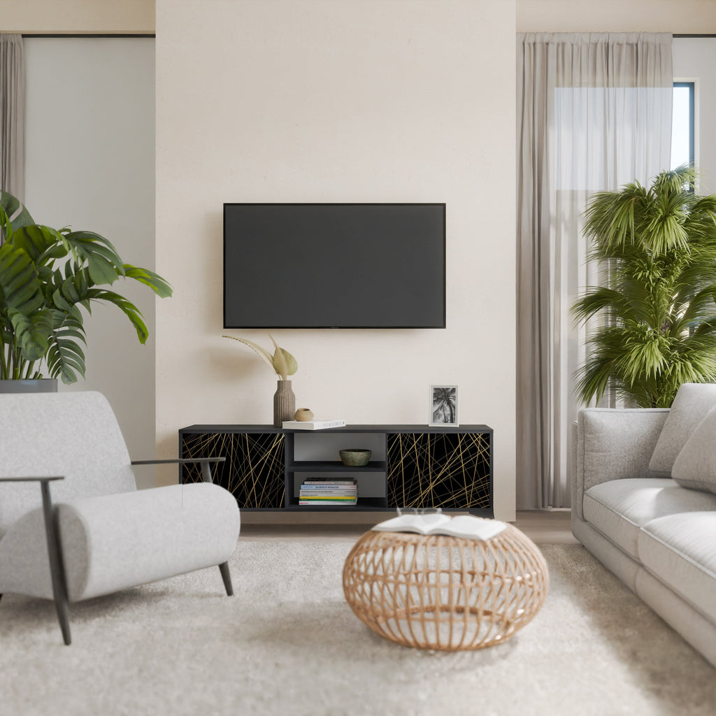 BRIGHT MESH TV-Lowboard mit 2 Türen in Schwarz