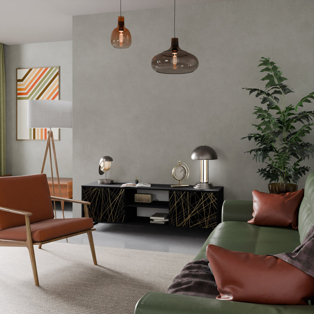 BRIGHT MESH TV-Lowboard mit 2 Türen in Schwarz