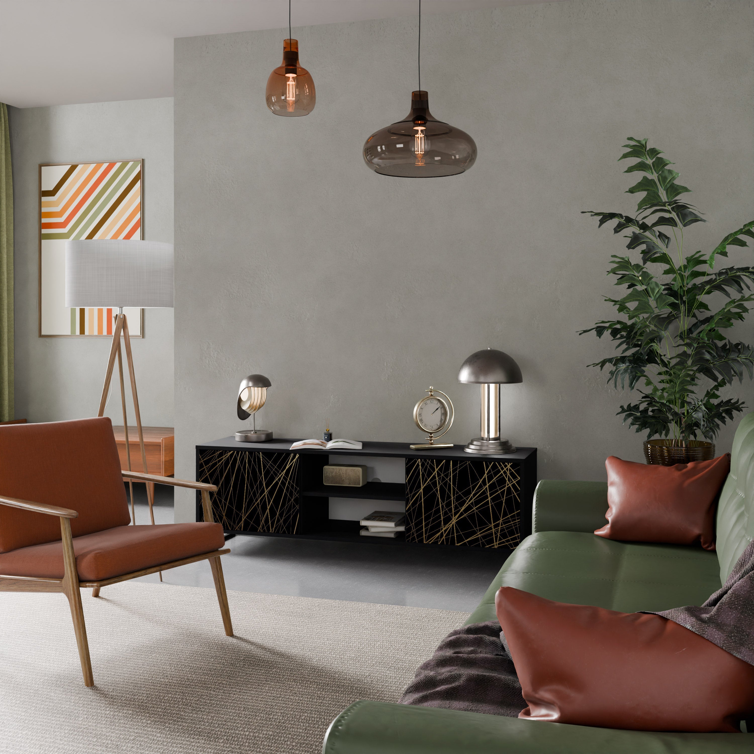 BRIGHT MESH TV-Lowboard mit 2 Türen in Schwarz