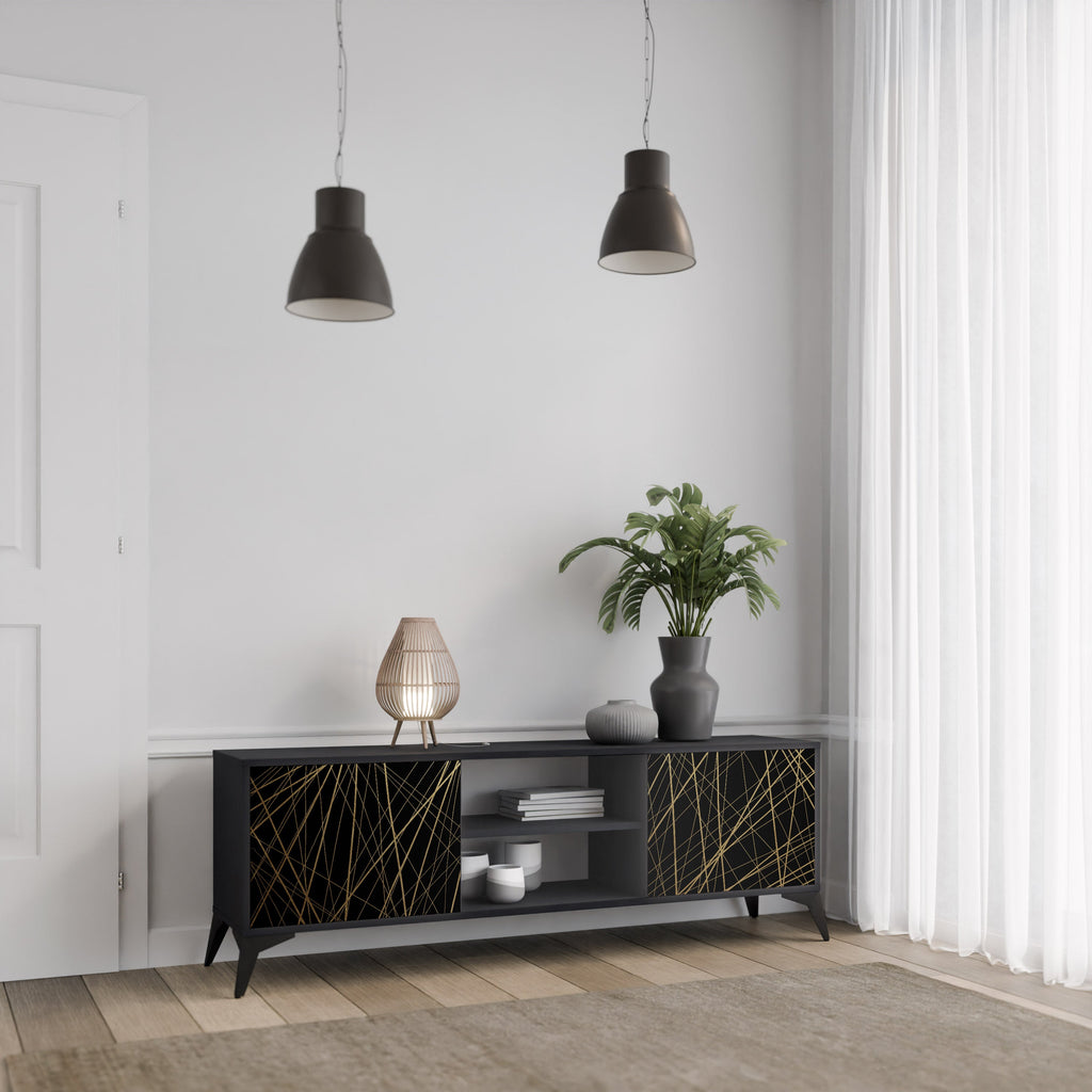 BRIGHT MESH TV-Lowboard mit 2 Türen in Schwarz