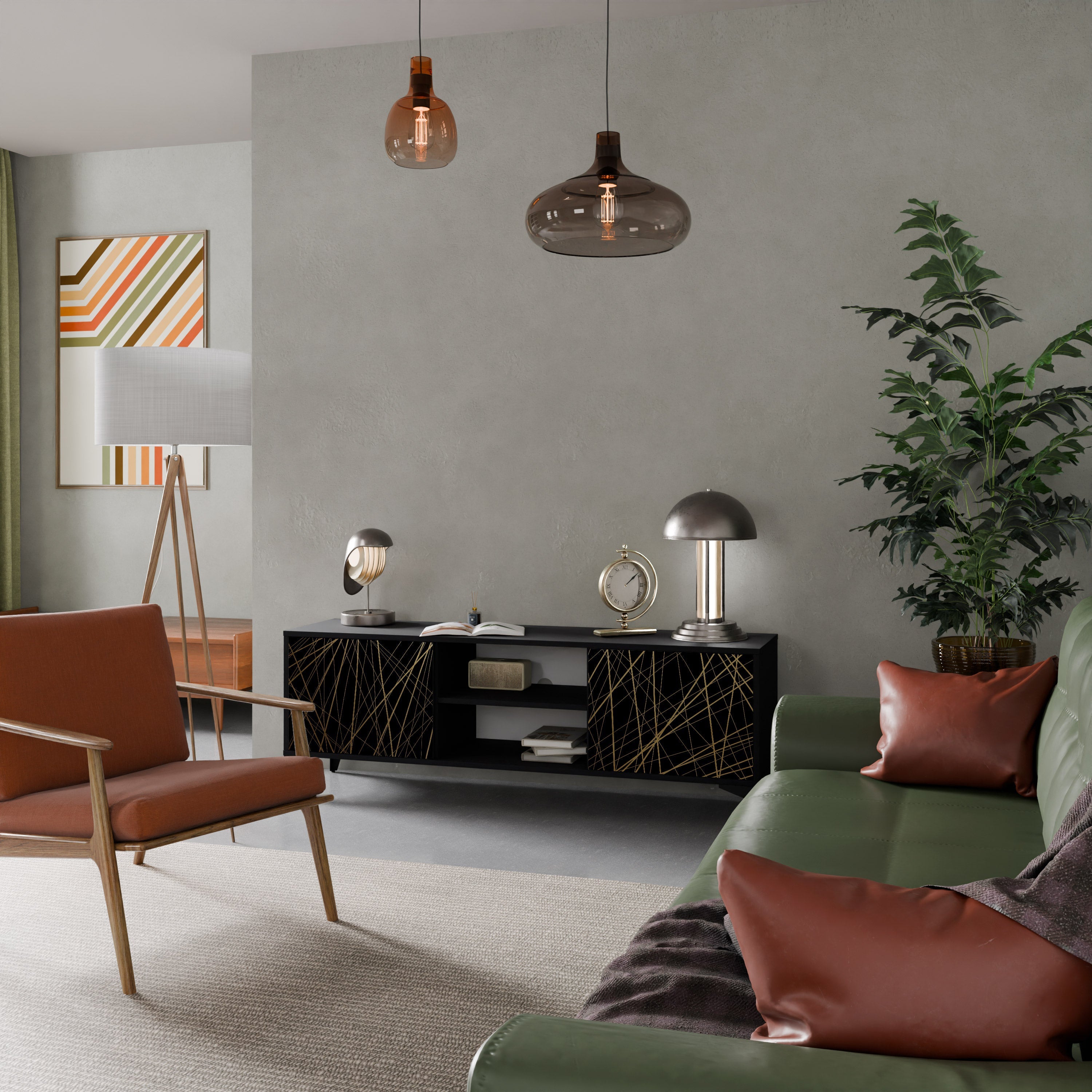 BRIGHT MESH TV-Lowboard mit 2 Türen in Schwarz