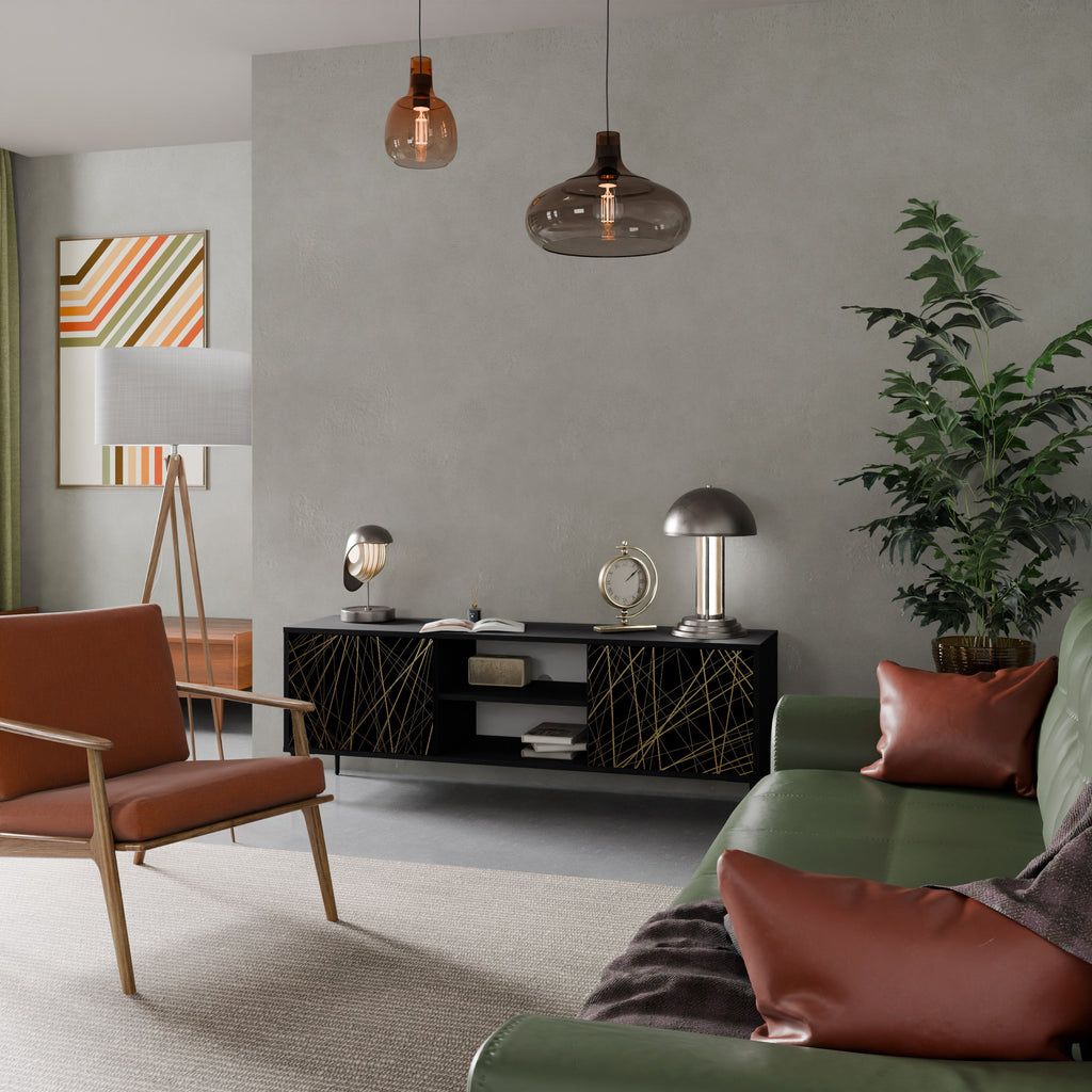 BRIGHT MESH TV-Lowboard mit 2 Türen in Schwarz