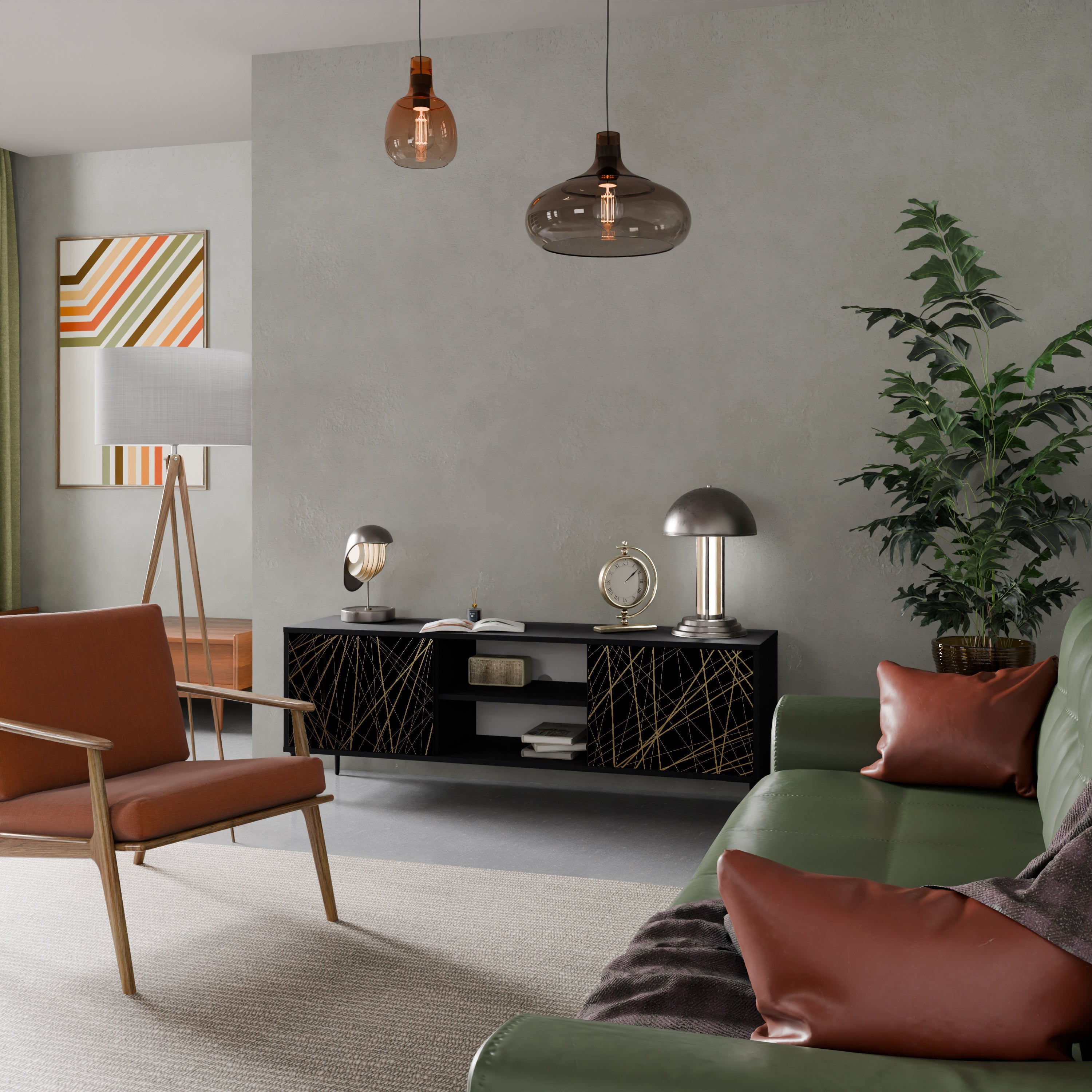 BRIGHT MESH TV-Lowboard mit 2 Türen in Schwarz