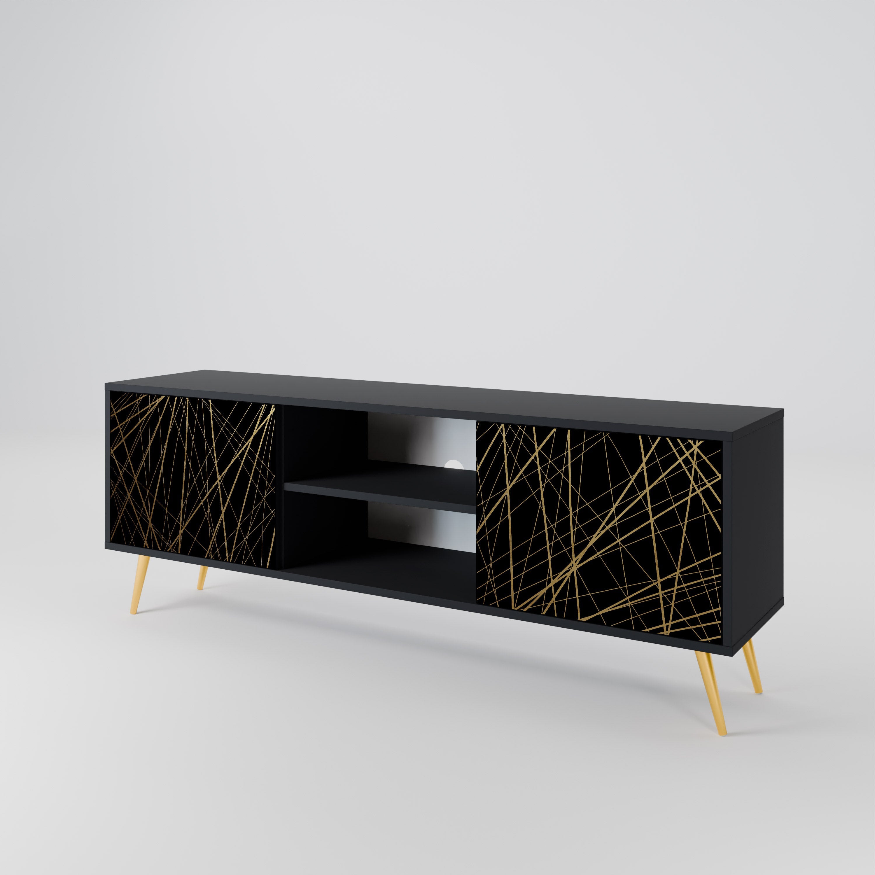 BRIGHT MESH TV-Lowboard mit 2 Türen in Schwarz