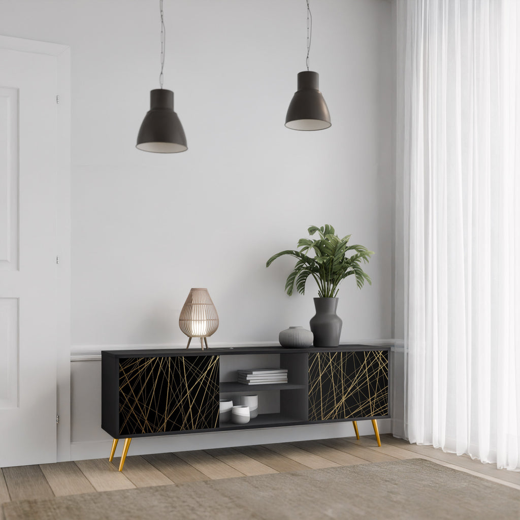 BRIGHT MESH TV-Lowboard mit 2 Türen in Schwarz