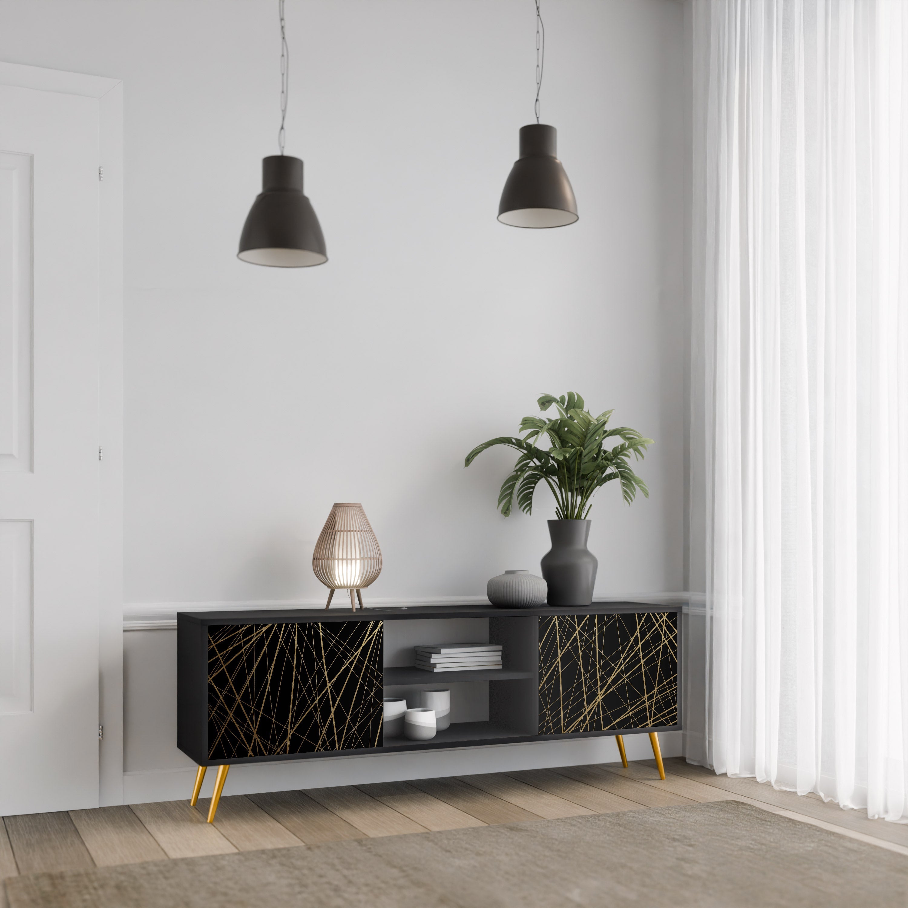 BRIGHT MESH TV-Lowboard mit 2 Türen in Schwarz