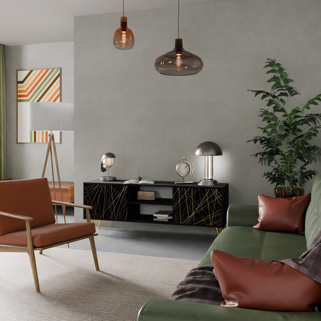 BRIGHT MESH TV-Lowboard mit 2 Türen in Schwarz