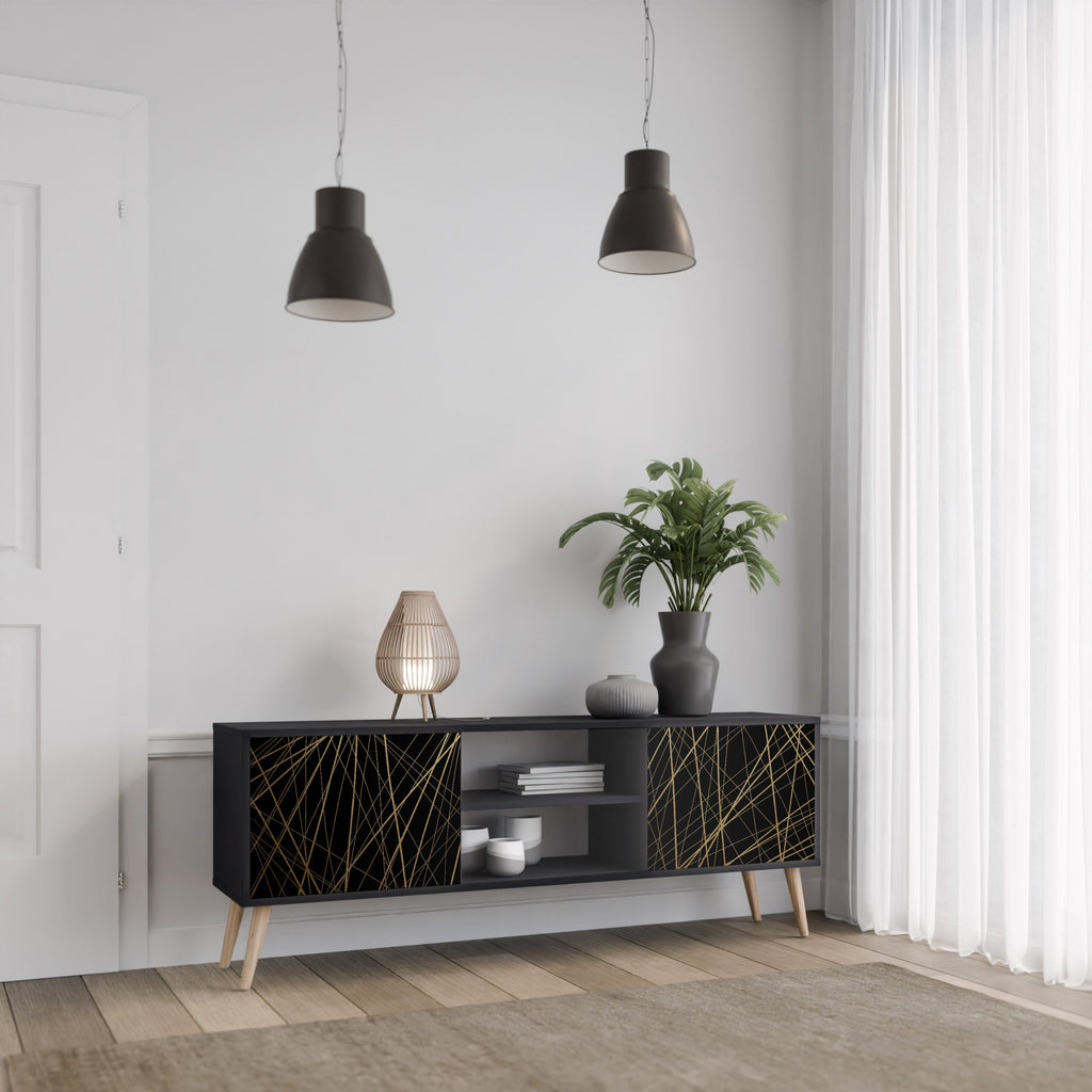 BRIGHT MESH TV-Lowboard mit 2 Türen in Schwarz