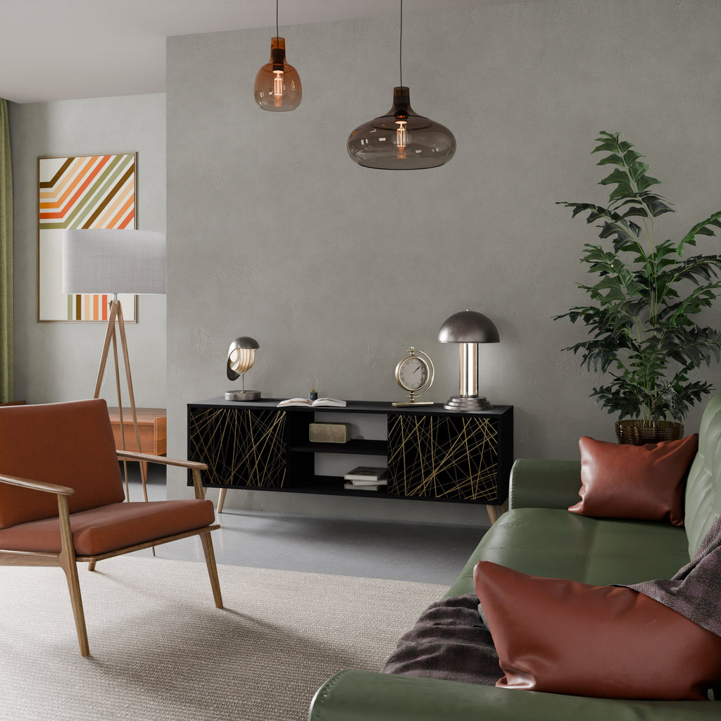 BRIGHT MESH TV-Lowboard mit 2 Türen in Schwarz