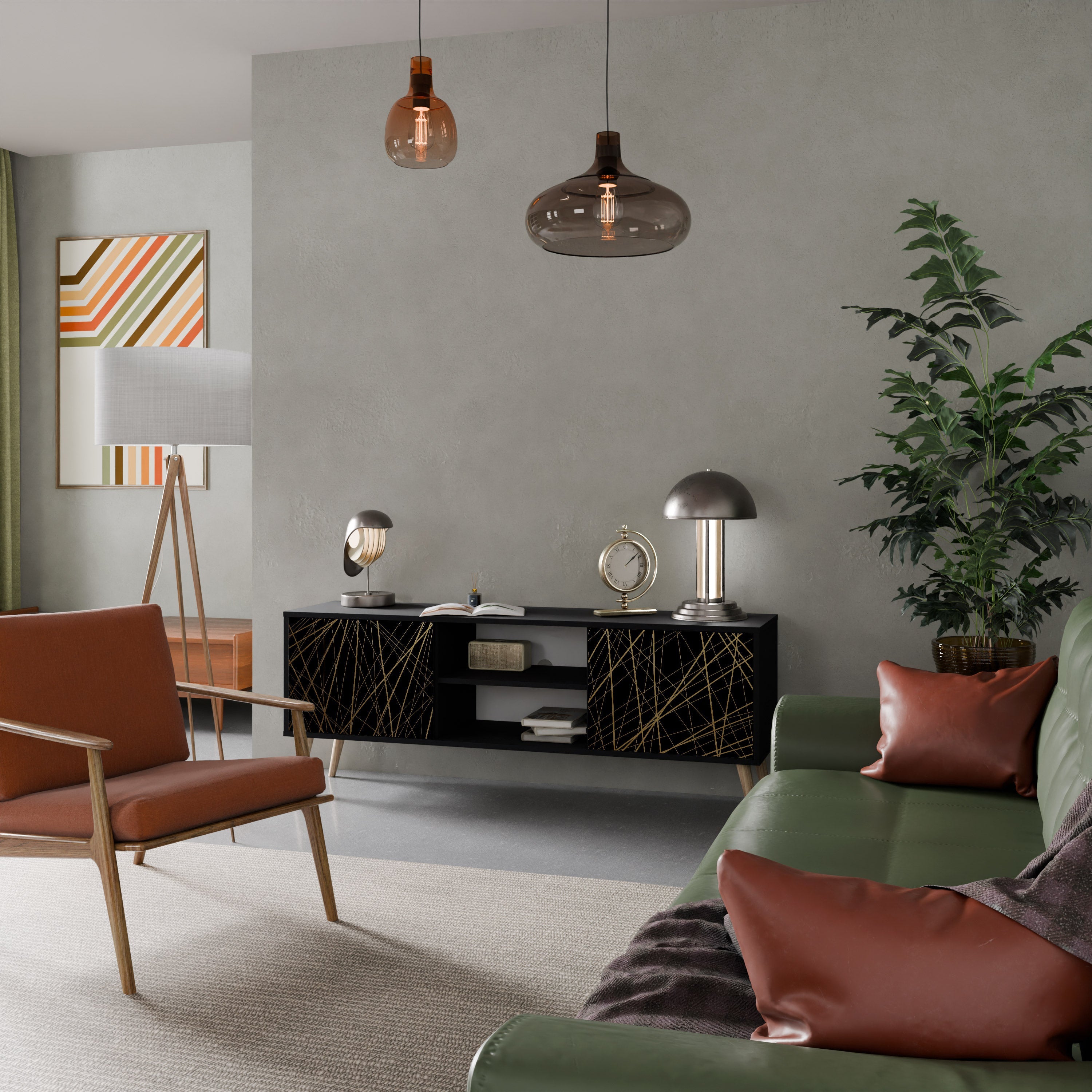 BRIGHT MESH TV-Lowboard mit 2 Türen in Schwarz