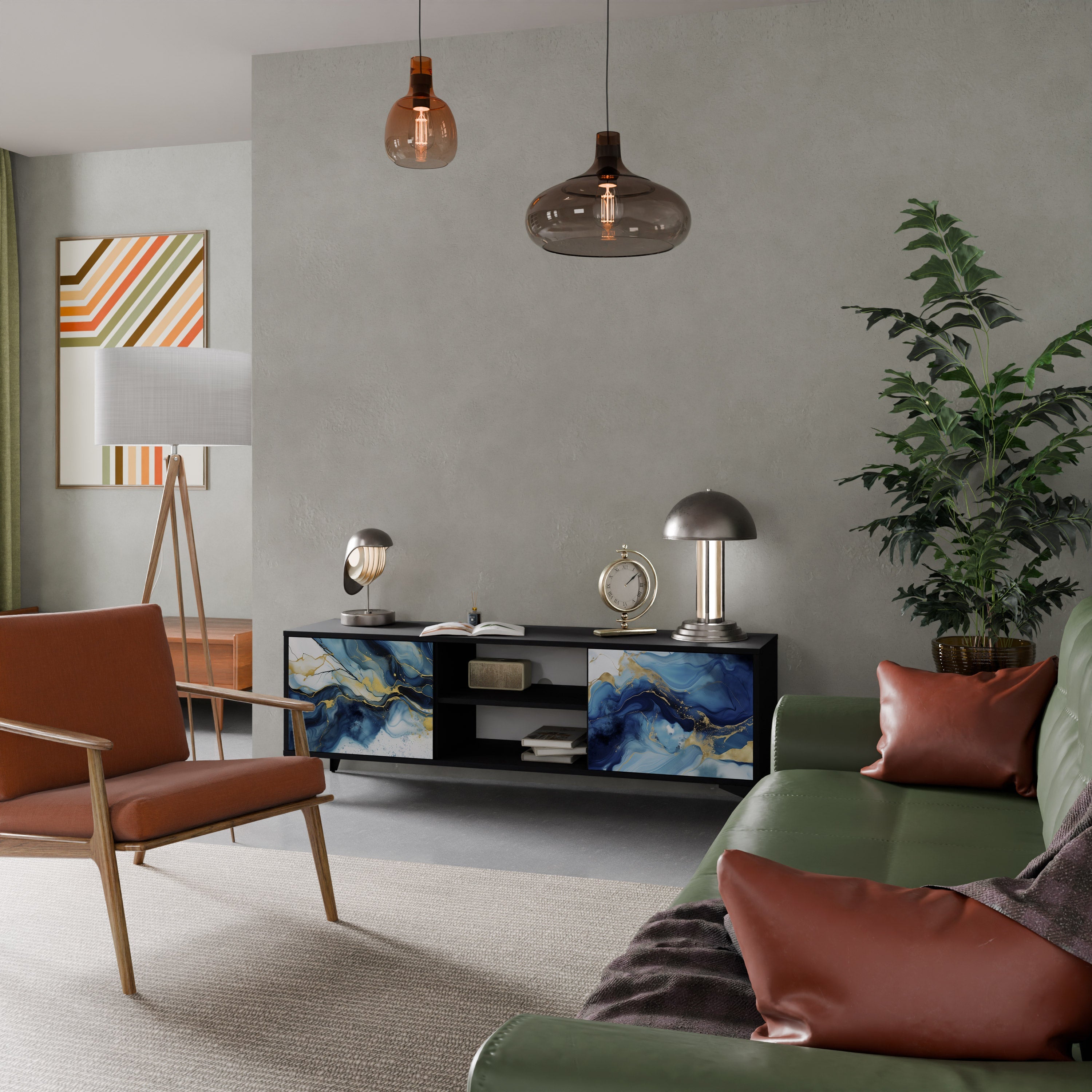 INKY MARBLE TV-Lowboard mit 2 Türen in Schwarz