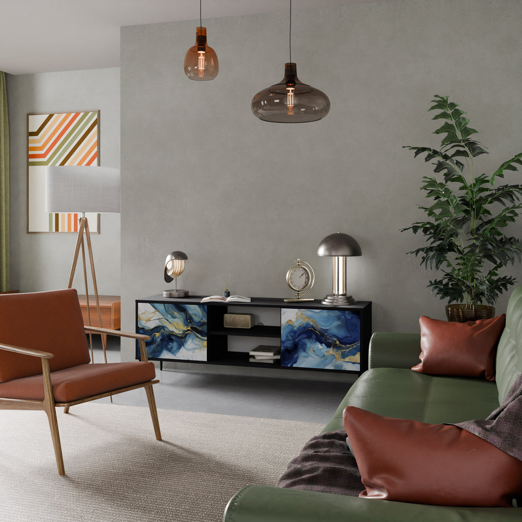 INKY MARBLE TV-Lowboard mit 2 Türen in Schwarz