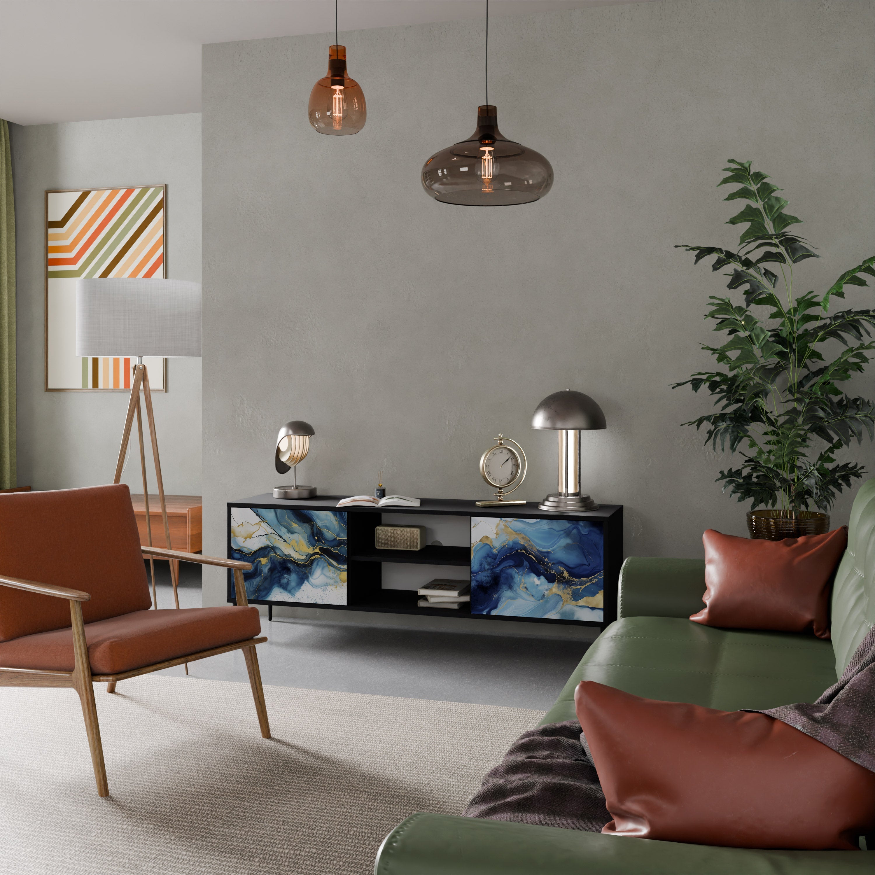 INKY MARBLE TV-Lowboard mit 2 Türen in Schwarz