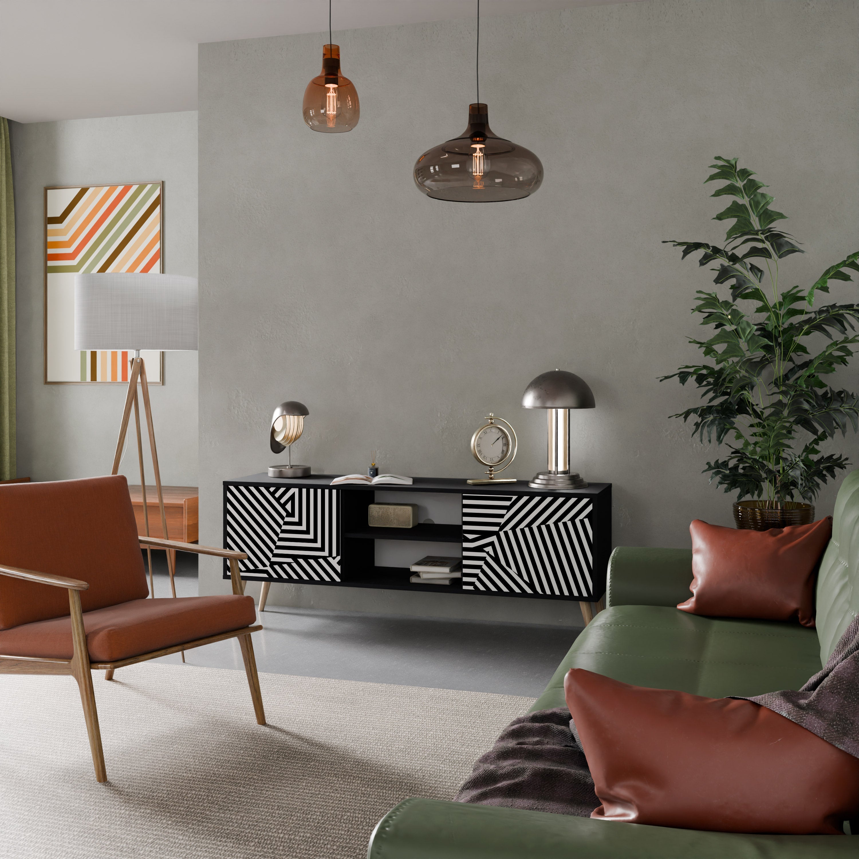 ILLUSIONARY LATTICE TV-Lowboard mit 2 Türen in Schwarz